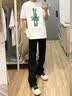 肆缄胖子大码弯刀牛仔裤男大屁股显瘦vibe裤子美式高街宽松大码微喇裤 黑色 3XL 适合160-180斤 实拍图