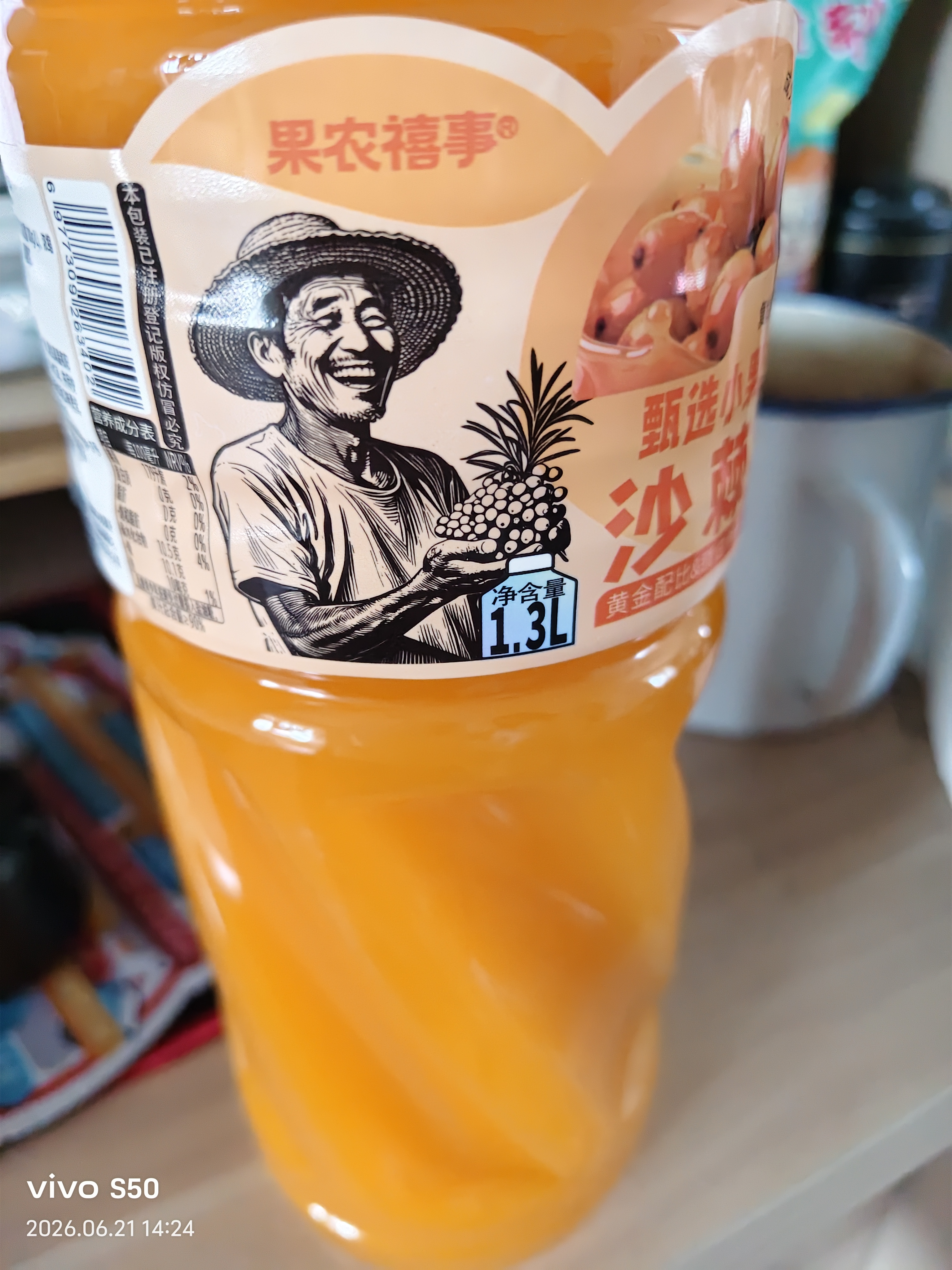 果农禧事 小果复合沙棘汁 果味果汁饮料 大容量 1300mL*1瓶 去果渣纯果汁 实拍图