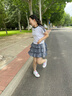 阿迪达斯（adidas）三叶草蛋糕裙百褶女裙2026夏季新款学院风可爱格纹时尚百搭半身裙 KU9398 制服蓝 S 实拍图
