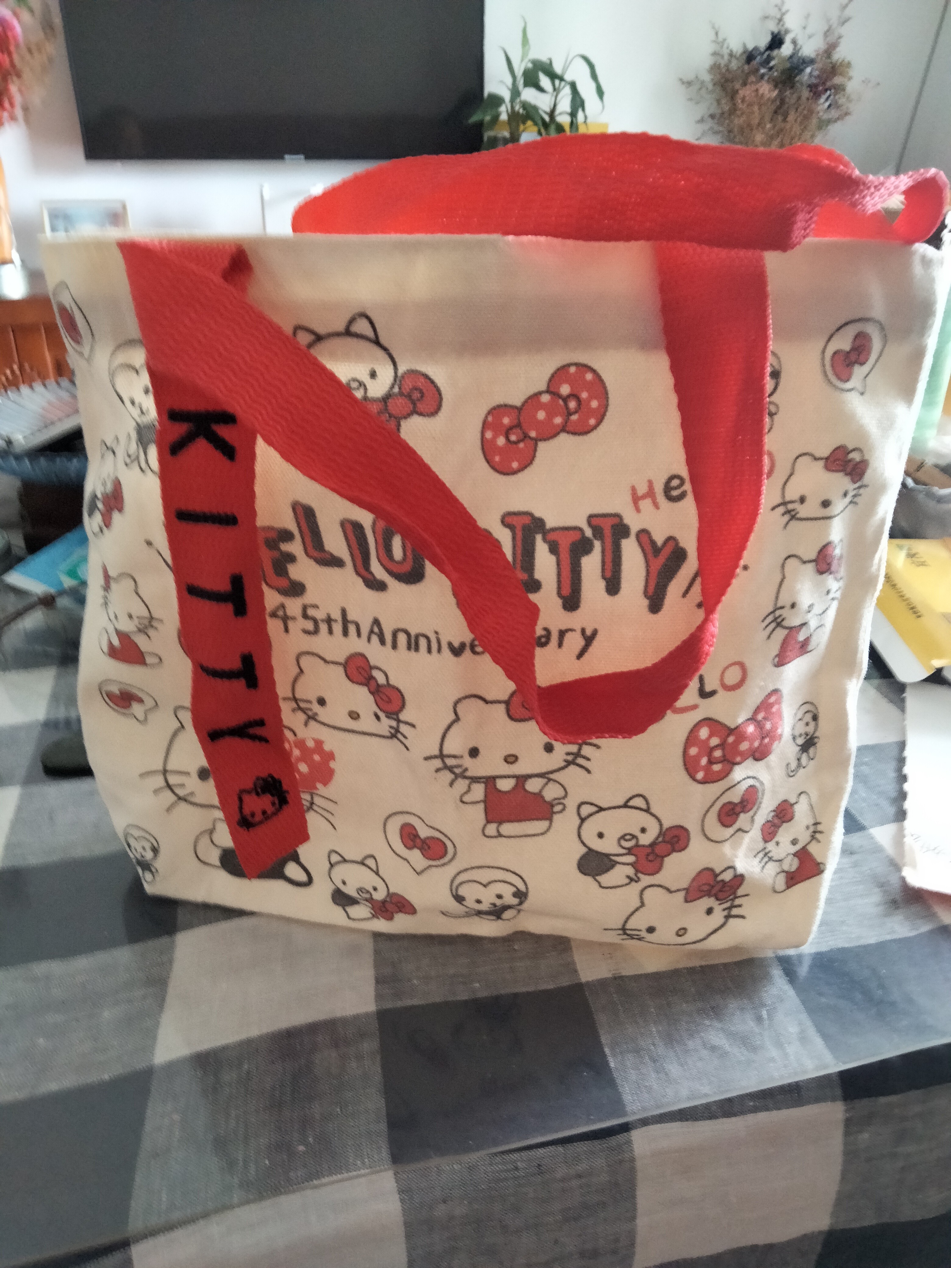 爆款韩系卡通蝴蝶结手提包日系极简帆布包单肩上课通勤便当包 【带飘带】KT红色27*26cm 实拍图