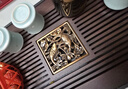 赏福茶盘家用轻奢现代小型沥储水式茶台功夫茶具竹茶盘简约托盘 大号胡桃色竹制双鱼戏荷茶盘 【尺寸看图标注】 实拍图