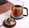 ORTOR玻璃马克杯大容量双层手柄杯办公茶杯带盖茶水杯子家用礼盒装 兰科手柄杯（大号）+咖啡勺+杯垫 实拍图