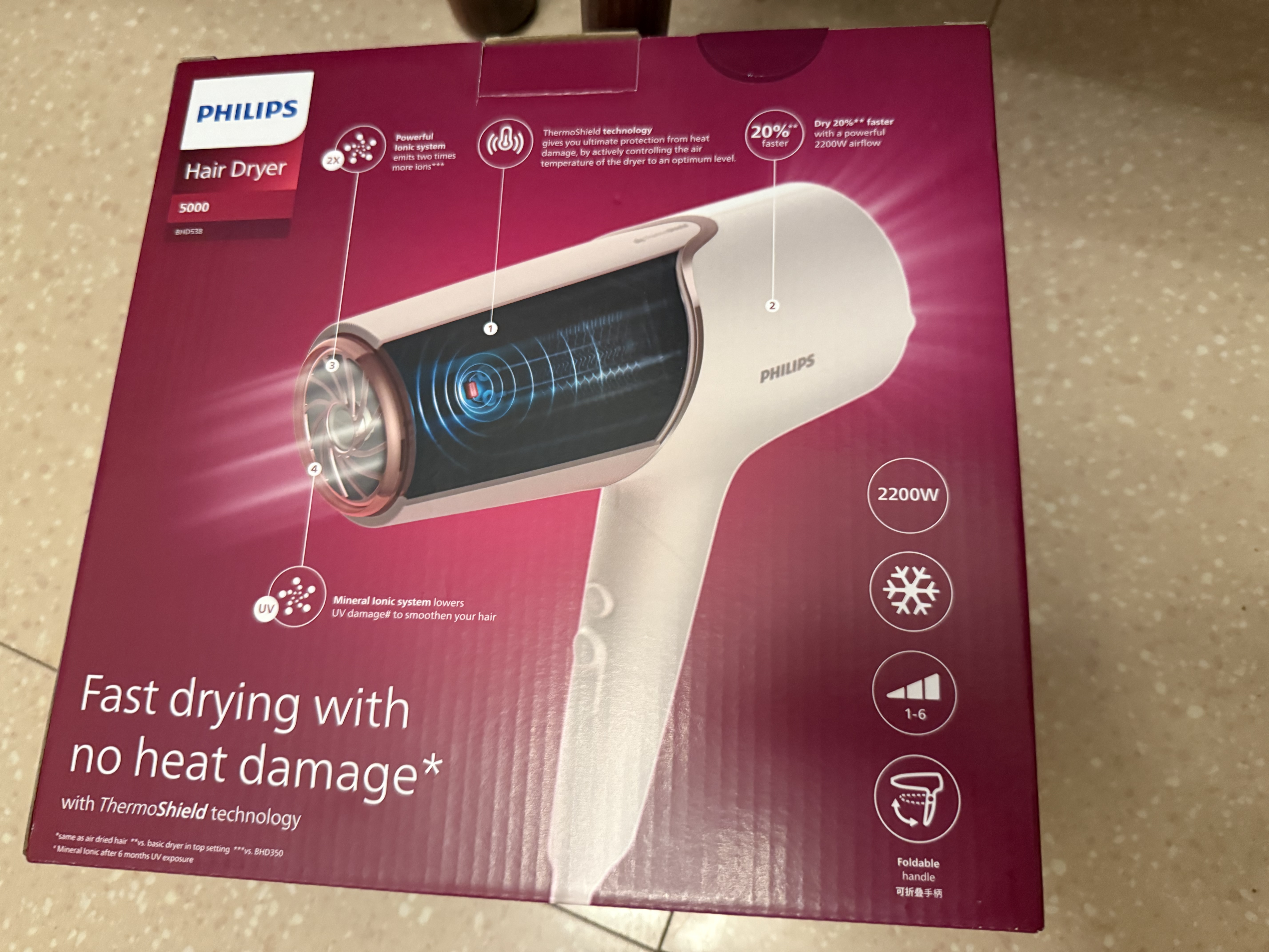 飞利浦（PHILIPS）电吹风机负离子5系PRO 蓬蓬筒 温感焕护4千万负离子 大功率大风速干粉生日礼物送女友男友 实拍图