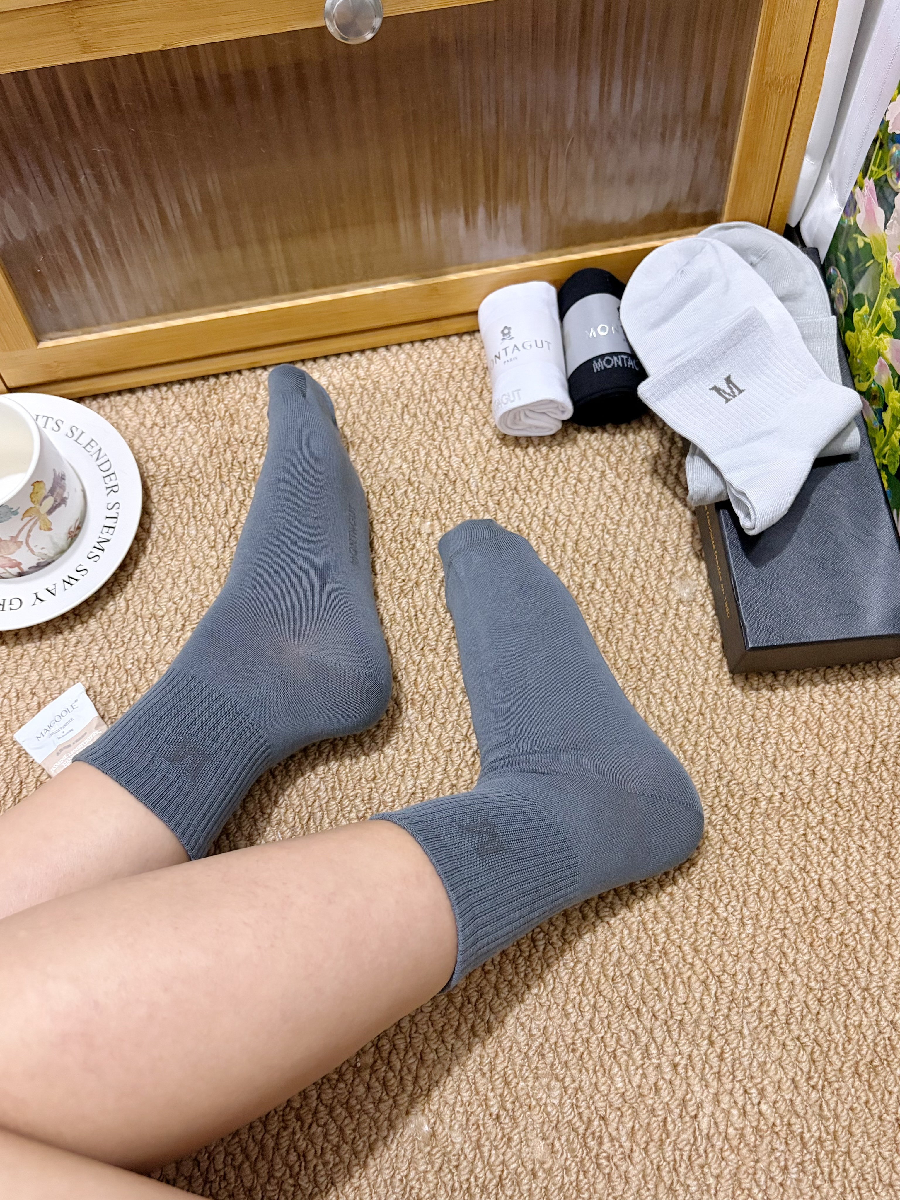 梦特娇袜子男士夏季100%纯棉7A抗菌防臭艾草精油袜休闲透气运动中短筒袜 实拍图