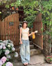 拉夏贝尔立体花朵斜领吊带背心女夏季2026新款辣妹设计感显瘦上衣 粉色 M 晒单实拍图