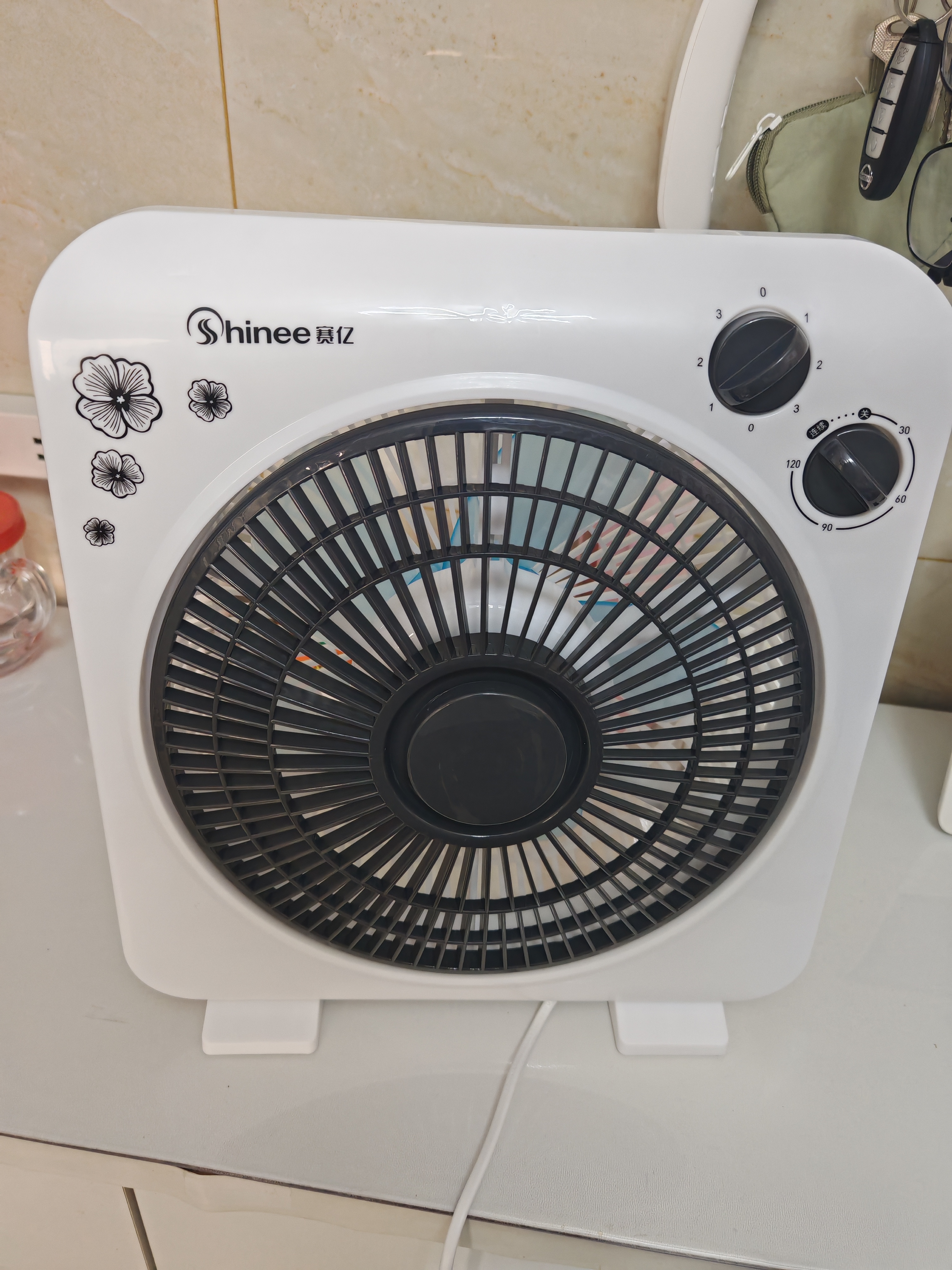 赛亿电风扇台式转页扇宿舍台扇桌面小风扇交流定频鸿运扇五扇叶120分钟定时风扇KYT25-1 实拍图