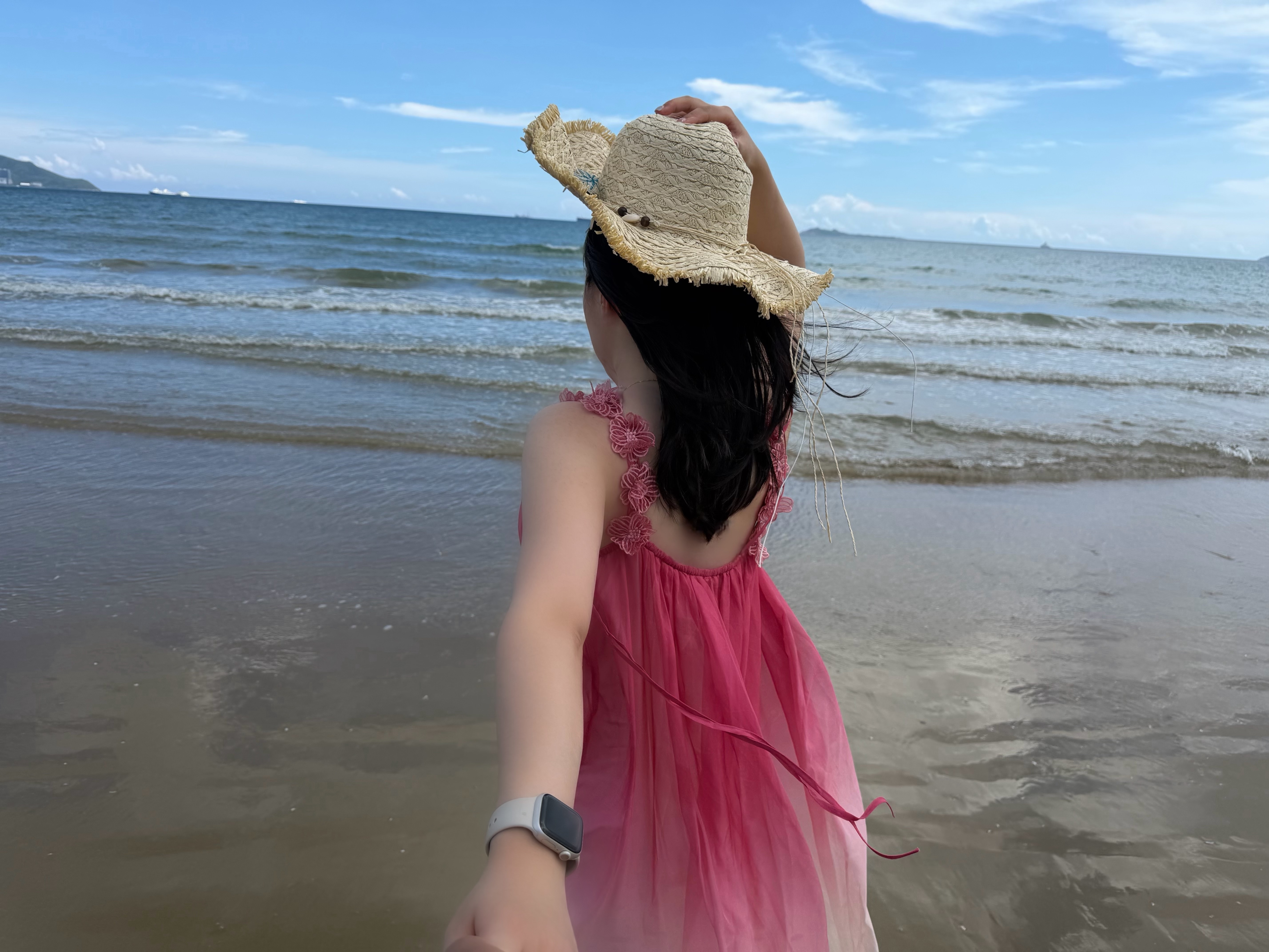 德玛纳【丁达尔穿搭】夏飘逸粉漾渐变雪纺吊带沙滩裙立体花朵A字连衣裙 实拍图