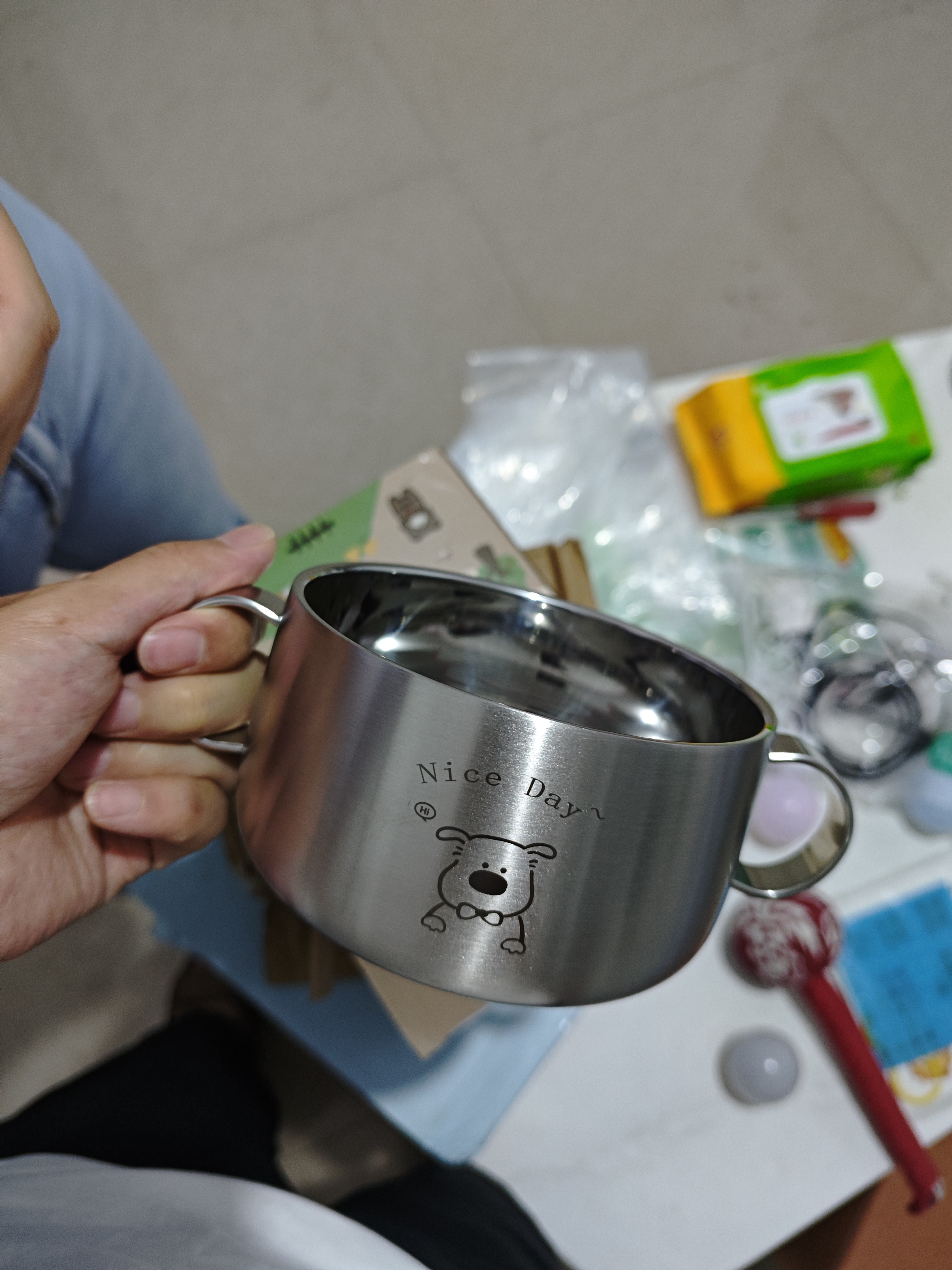 GEEGO不锈钢碗316饭碗个人专用吃饭儿童碗宝宝辅食碗防烫碗带手柄加厚 【316L】小狗：双耳儿童碗 实拍图
