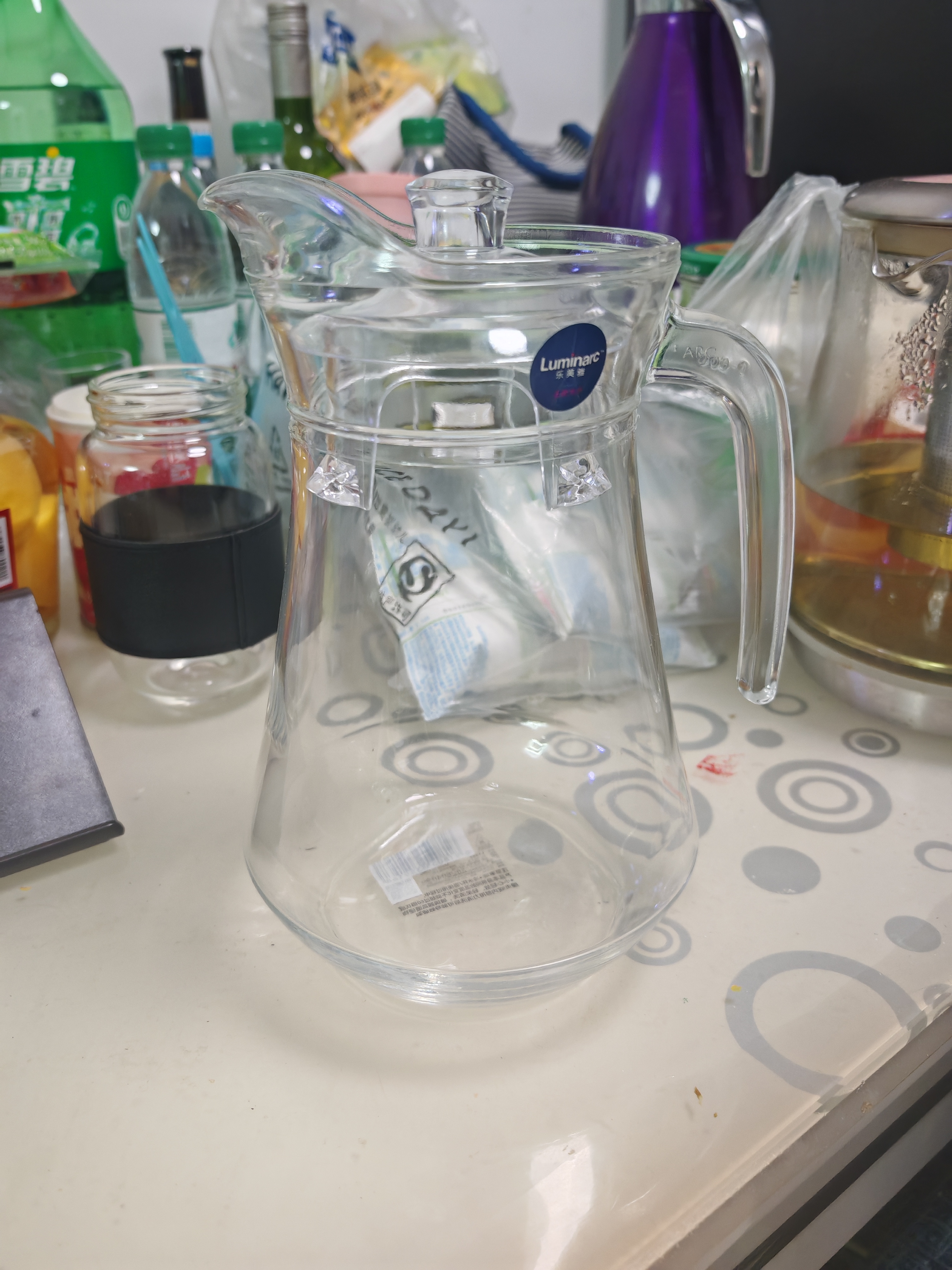 乐美雅玻璃水壶冷水壶大口径饮料茶壶冰箱家用大容量鸭嘴壶1.3L凉水壶 实拍图