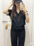 优衣库棉质提花V领衬衫短袖女装衬衣483881 09 黑色 M 实拍图