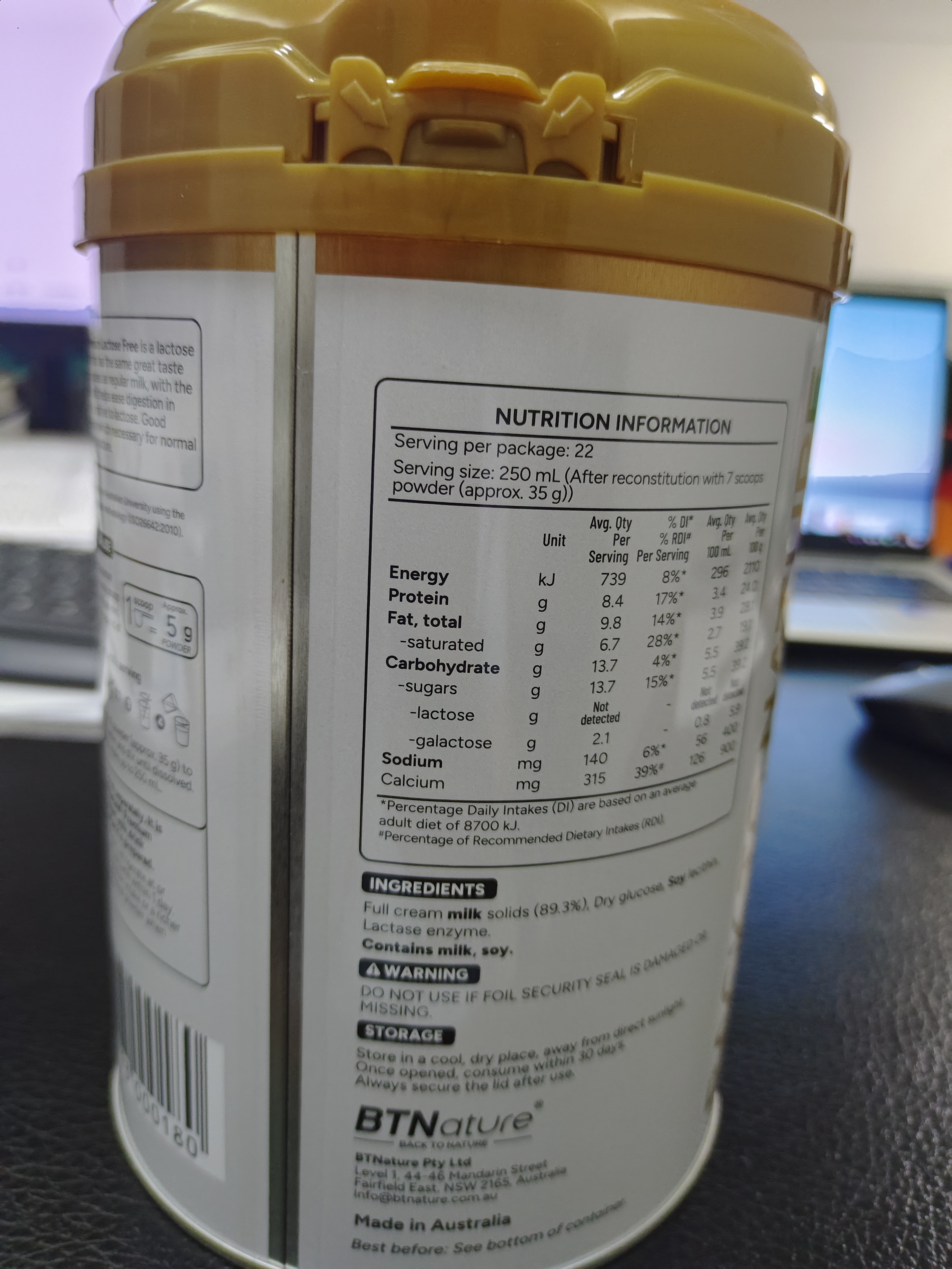 BTNature无乳糖全脂奶粉舒缓化解止腹泻高钙0蔗糖贝特恩奶粉800g 澳洲进口 实拍图