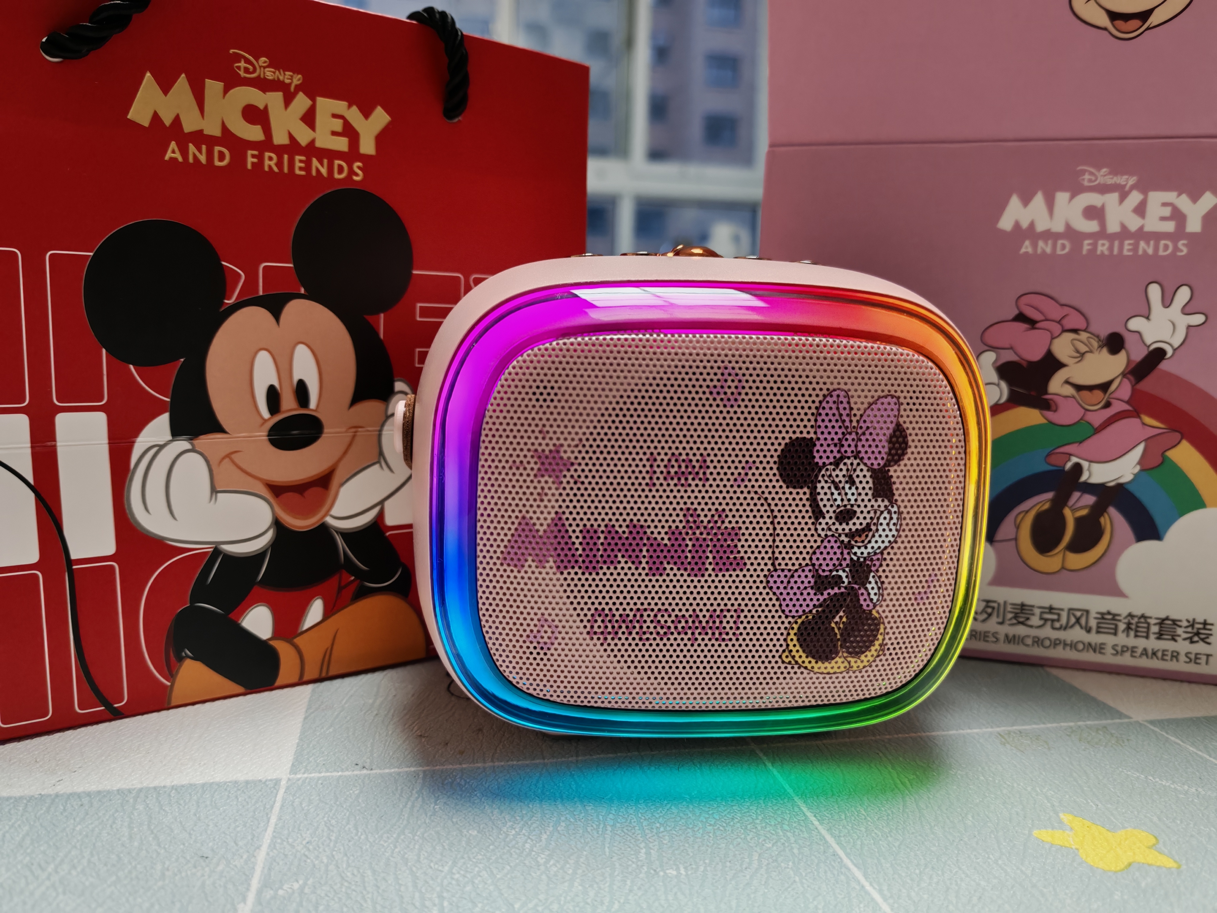 迪士尼（Disney）k歌麦克风音响一体无线话筒蓝牙音箱音响小度智能语音男女孩生日礼盒儿童毕业出游礼物MK18米妮粉 实拍图