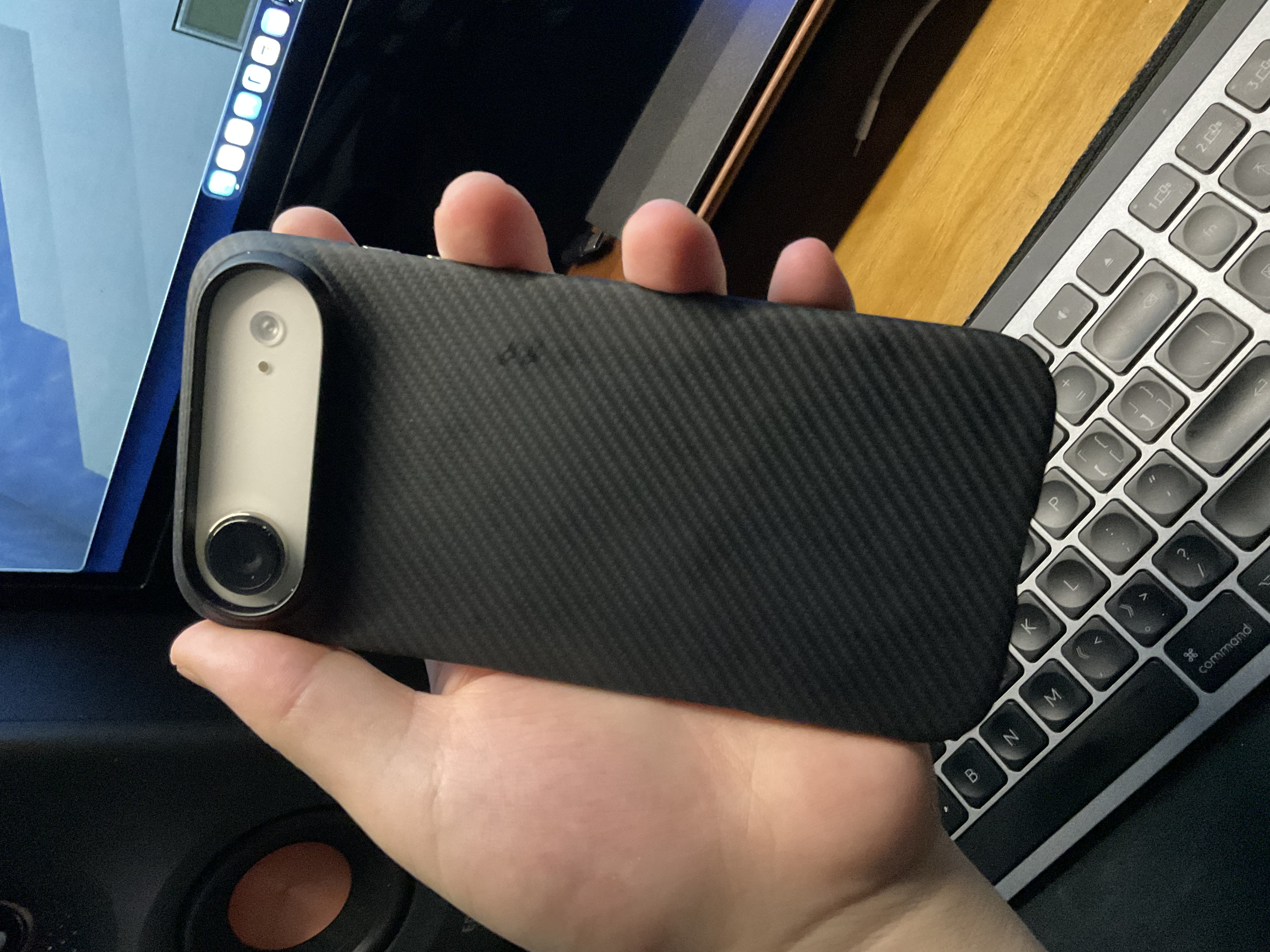 PITAKA适用苹果iPhoneAir手机壳MagSafe磁吸凯夫拉芳纶碳纤维纹高级感超薄编织裸机手感保护套 黑灰 实拍图