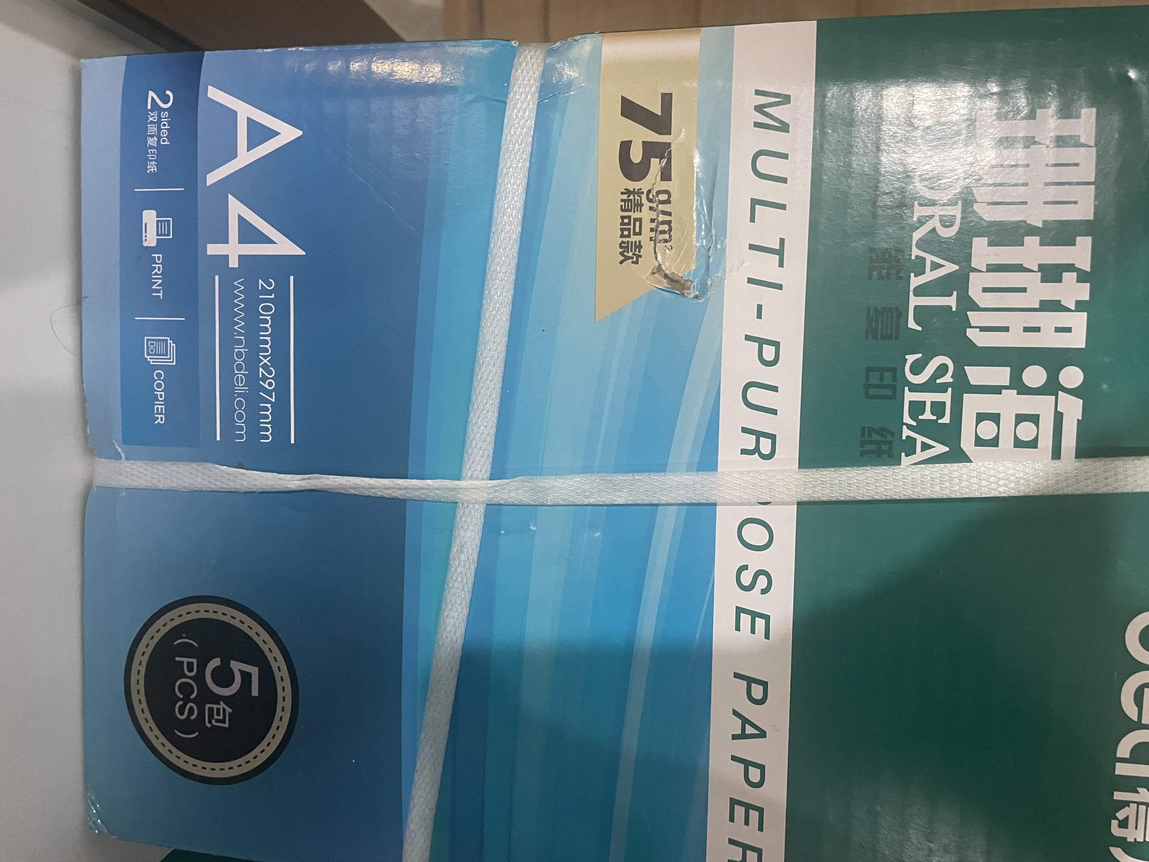 得力（deli）【5箱囤货装】珊瑚海A4打印纸 75g500张*5包一箱 双面打印 加厚复印纸 ZF369 实拍图