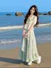 欧迪惠（Oudihui）2026新款夏季旅游绿色连衣裙女装套装穿搭衣服森系裙子显瘦三件套 杏色衬衫+绿色裙子+蕾丝【无腰绳】 S 【建议80-95斤】 实拍图