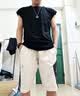 续点宽肩背心男无袖宽松夏棉弹力运动健身砍肩圆领潮男士打底衫t恤男 黑色 （圆领) L 码（132-150斤左右）宽松版型 实拍图
