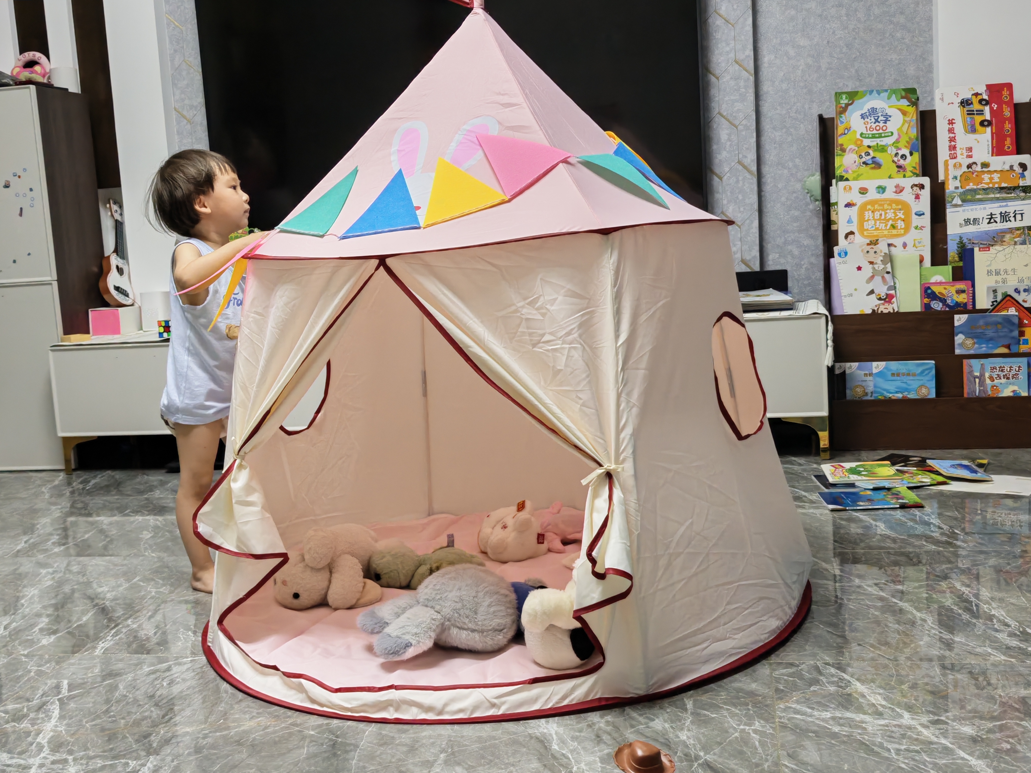 小斑鸠（little dove）儿童帐篷室内游戏屋/女孩蒙古包城堡玩具屋礼物 粉色兔子(含棉垫) 实拍图