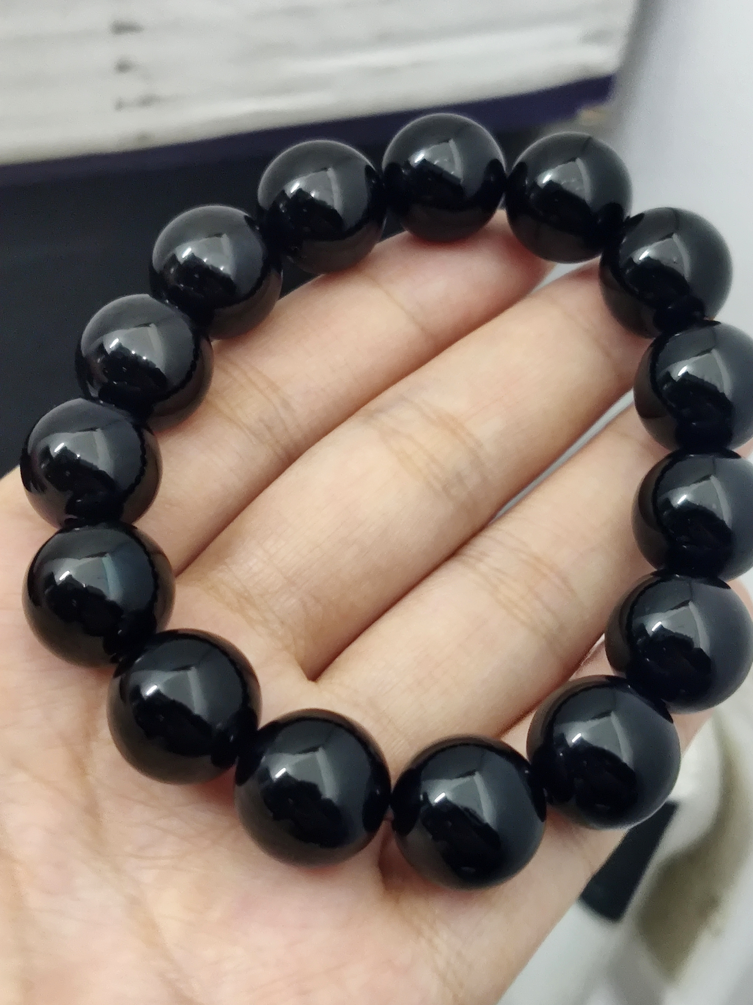 石玥珠宝精品14mm黑玛瑙手串本命年转运珠手链男女士款 水晶玛瑙 实拍图