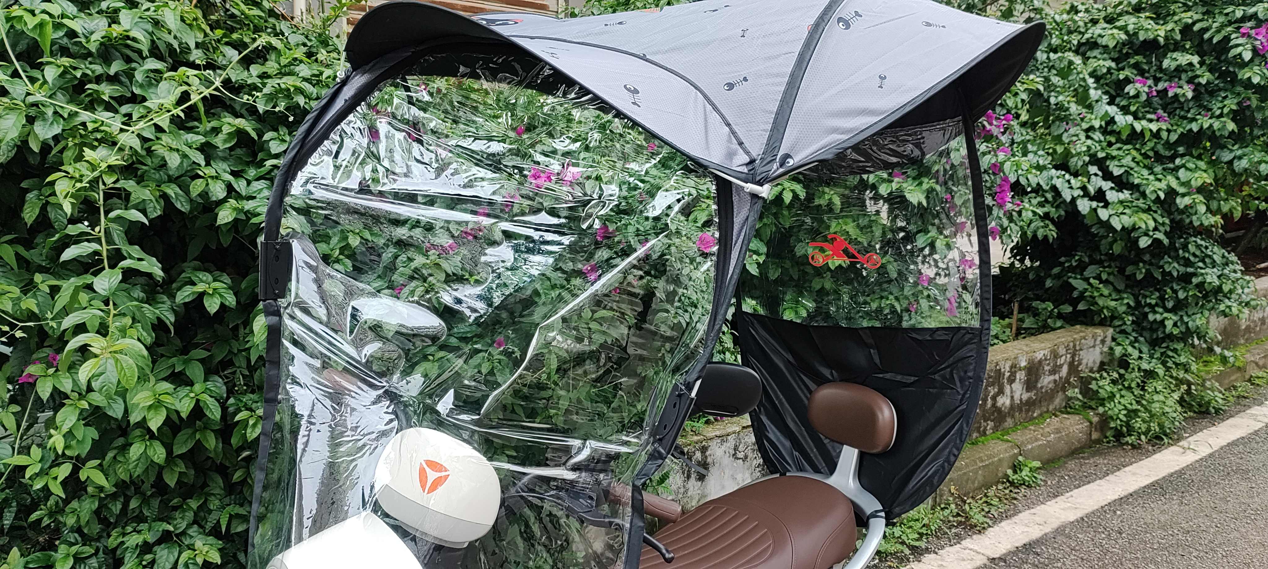 电动车雨棚蓬遮阳伞摩托车电瓶车雨伞防晒罩黑胶加厚挡风挡雨新款 黑胶底加厚款【灰色小猫】 车无倒车镜款 实拍图