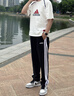 adidas情侣款休闲运动裤男女春季阿迪达斯官方轻运动 黑色/白色   M 实拍图