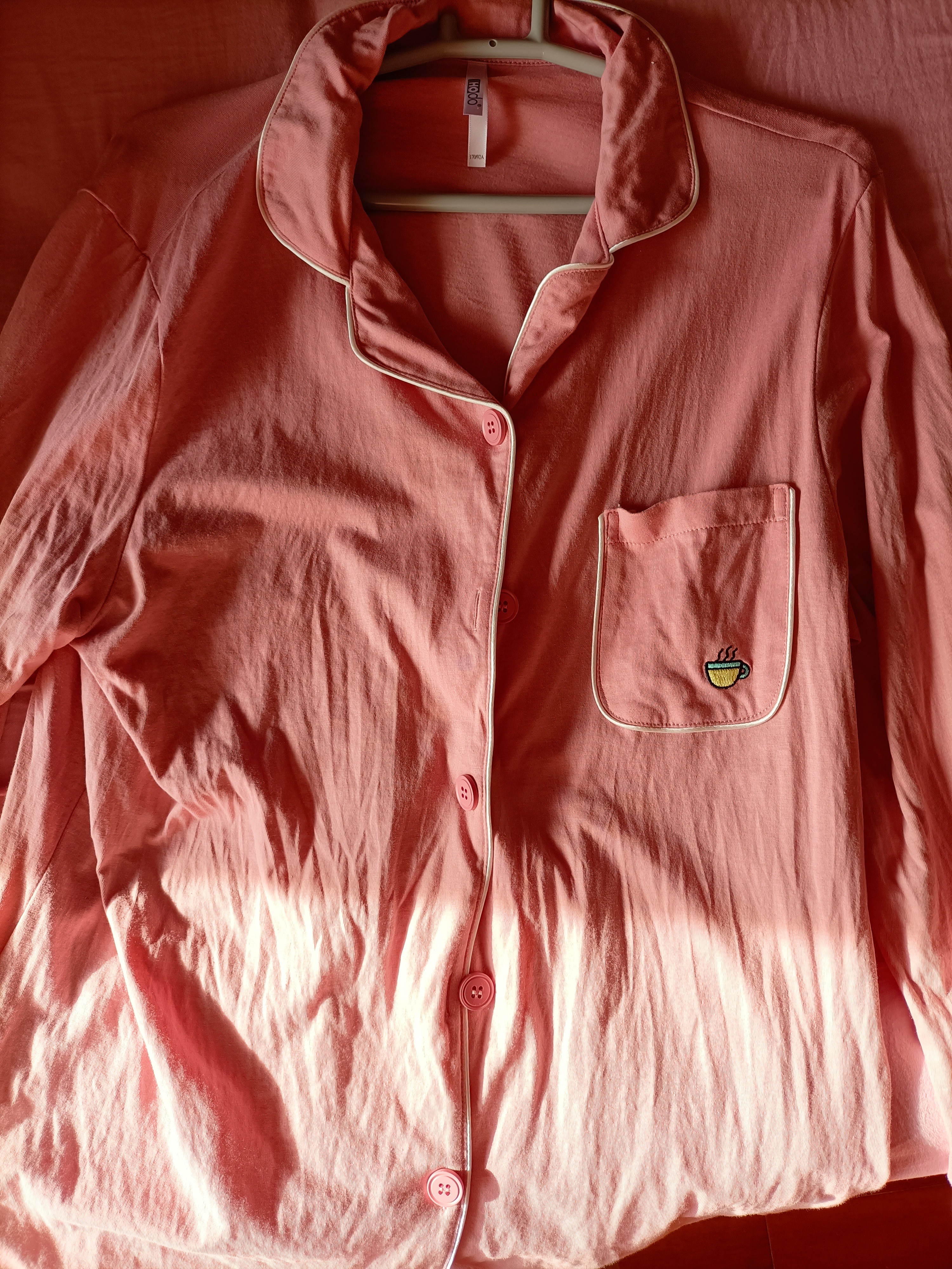 红豆居家睡衣女长袖纯棉春秋季透气翻领开衫女士睡衣家居服夕岚粉165/88A 实拍图