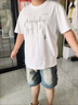 趣米乐美式高街风短袖t恤套装男生夏季宽松潮牌穿搭配牛仔短裤一套衣服 白色短袖+蓝色牛仔短裤 XL 实拍图