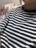 德玛纳【裸感体验】夏季撞色圆领条纹打底衫落肩宽松小个子气质女式t恤 实拍图