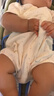 婧麒（JOYNCLEON）婴儿夏季薄款纯棉纱布连体衣短袖系带哈衣男女宝宝空调服爬服 白底蓝印花 月亮星 80cm  【9-12个月建议体重8.5-10kg】 实拍图
