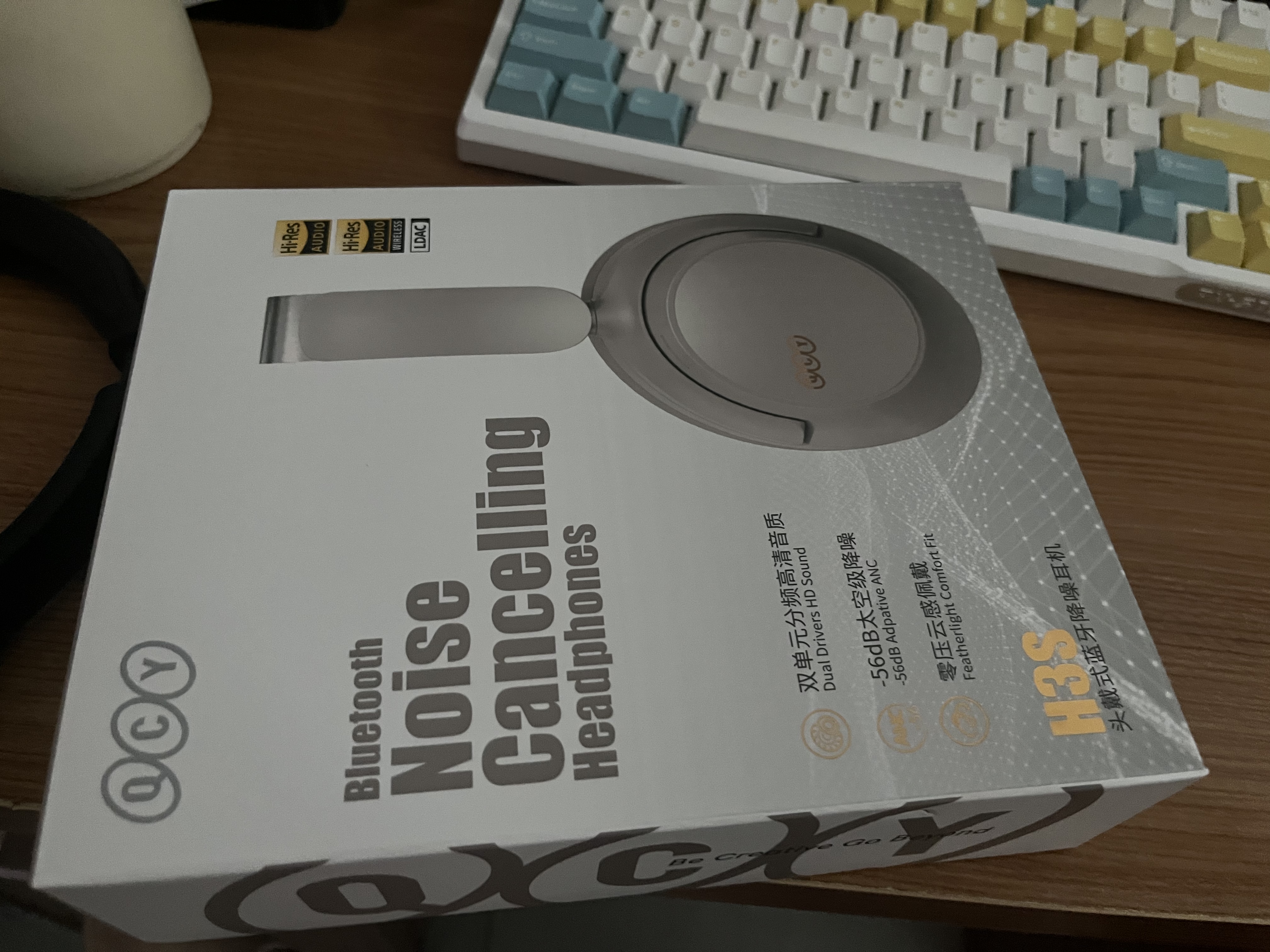 QCY H3S 头戴式-56dB主动降噪【双金标+A级降噪认证】7麦蓝牙耳机无线有线游戏低延迟超长续航 灰色 实拍图