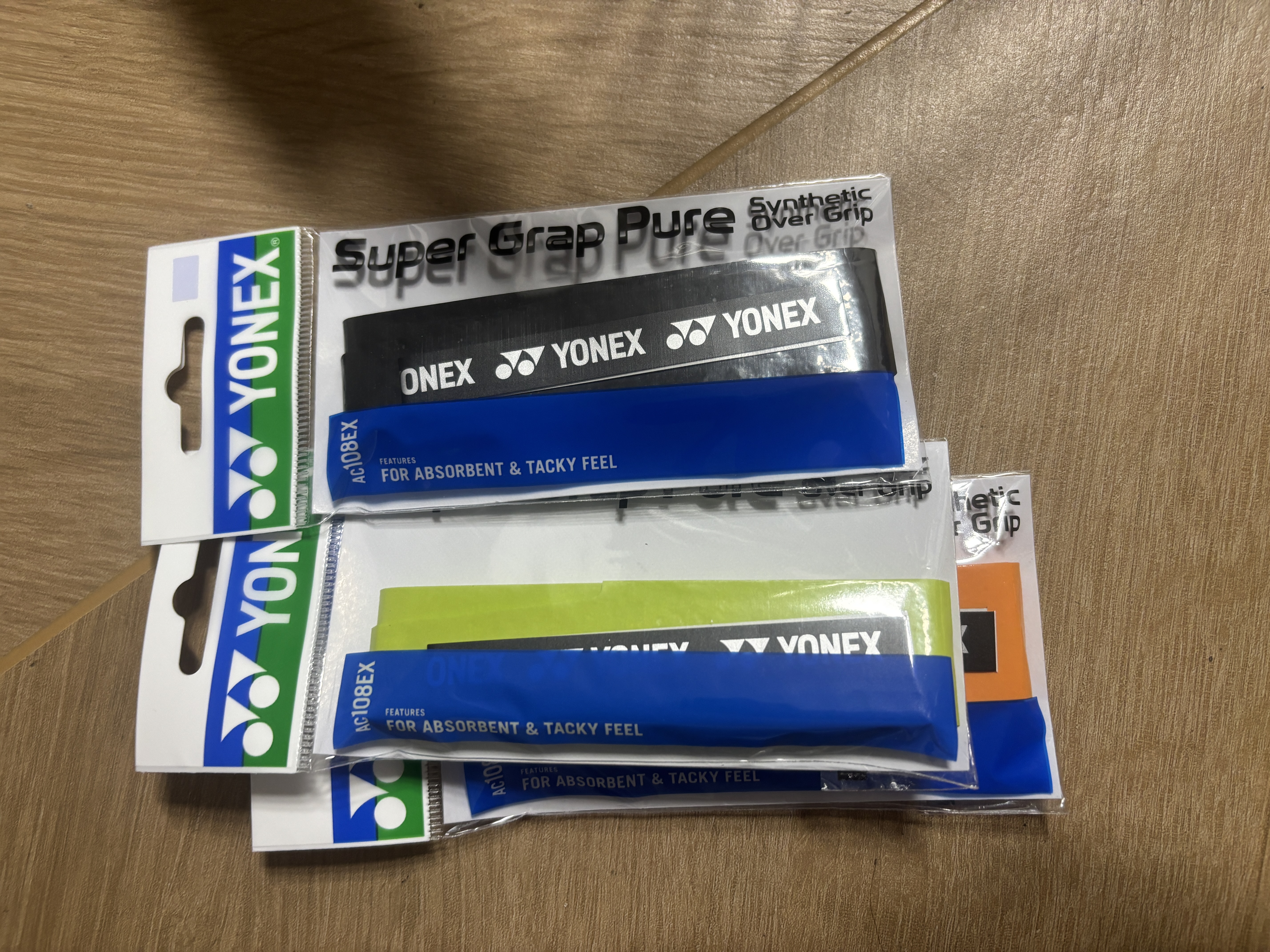 尤尼克斯（YONEX）羽毛球手胶防滑吸汗带握AC108EX橙+柠檬绿+黑3条独立包装 实拍图