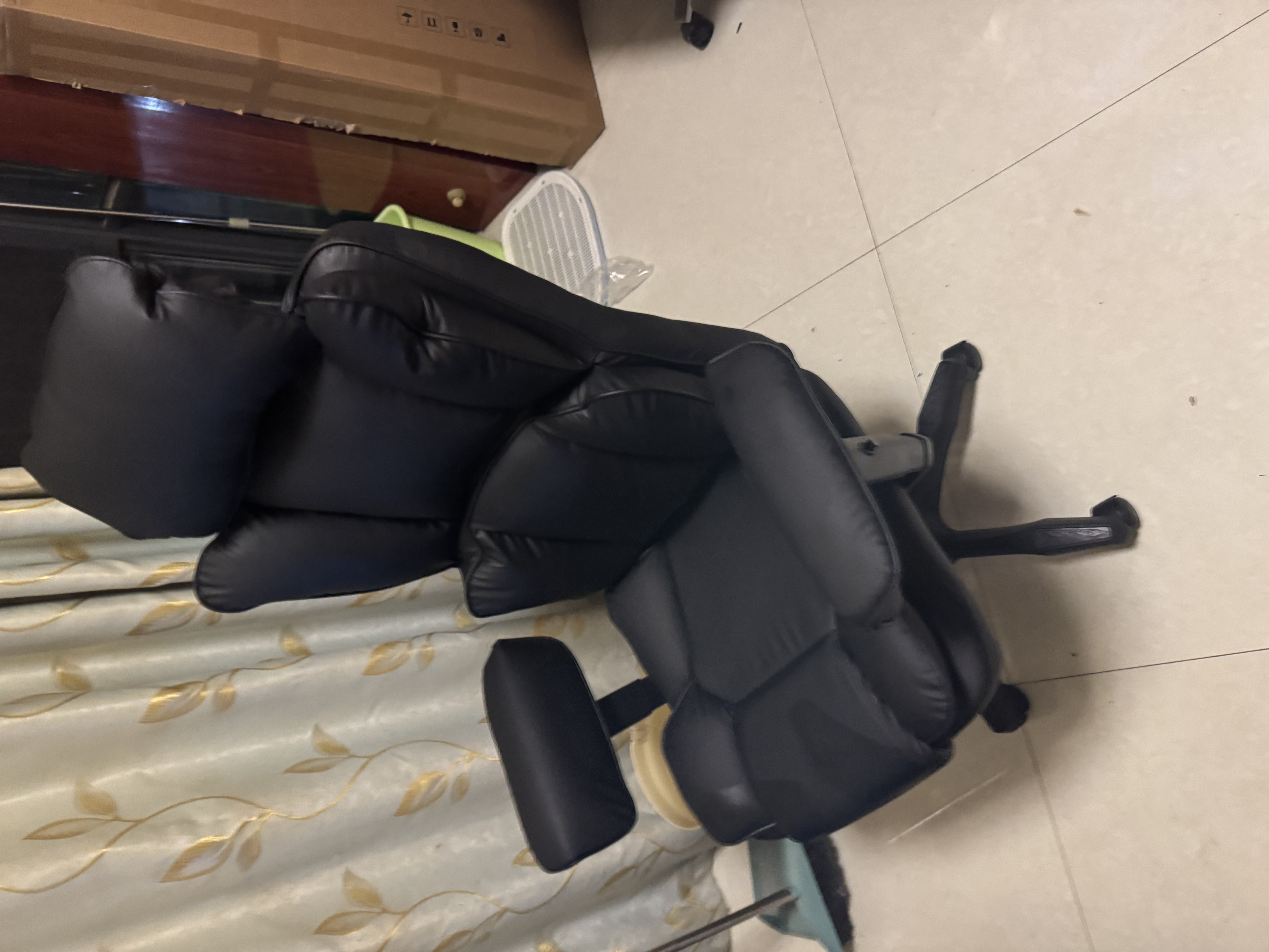 杰庭家用老板椅舒适久坐办公椅电竞椅电脑椅可躺靠背椅书房沙发座椅 武士黑-猫抓皮-无搁脚 120-155度(含) 升降扶手 实拍图