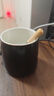 传旗 陶瓷马克杯 带勺盖咖啡牛奶早餐杯办公水杯男女茶杯 描金黑400ml 实拍图