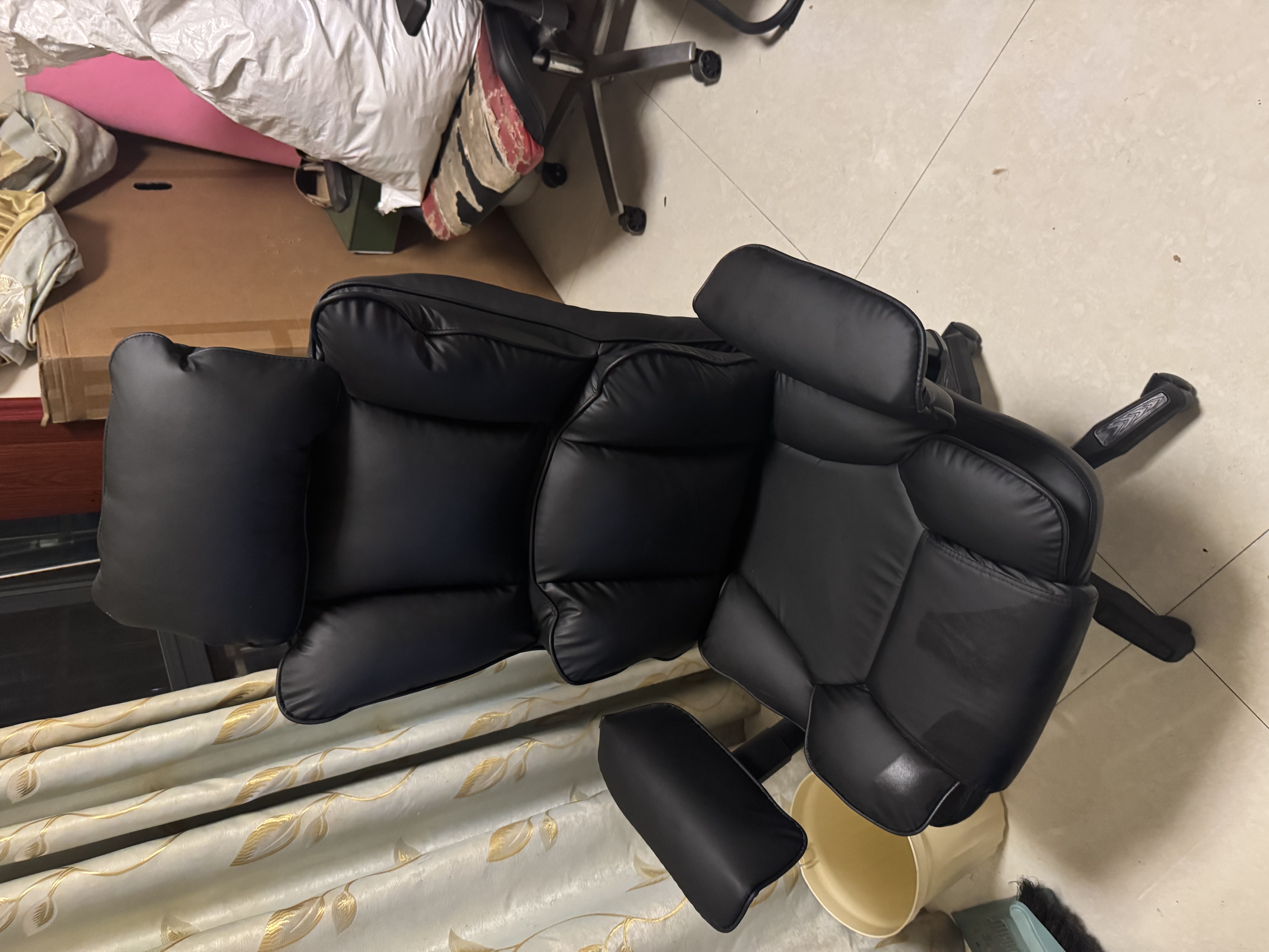 杰庭家用老板椅舒适久坐办公椅电竞椅电脑椅可躺靠背椅书房沙发座椅 武士黑-猫抓皮-无搁脚 120-155度(含) 升降扶手 实拍图
