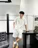 卡图弛天丝亚麻老钱风套装男夏季慵懒短袖t恤polo衫短裤ootd穿搭两件套 【两件套】白色上衣+白色短裤 XL 实拍图