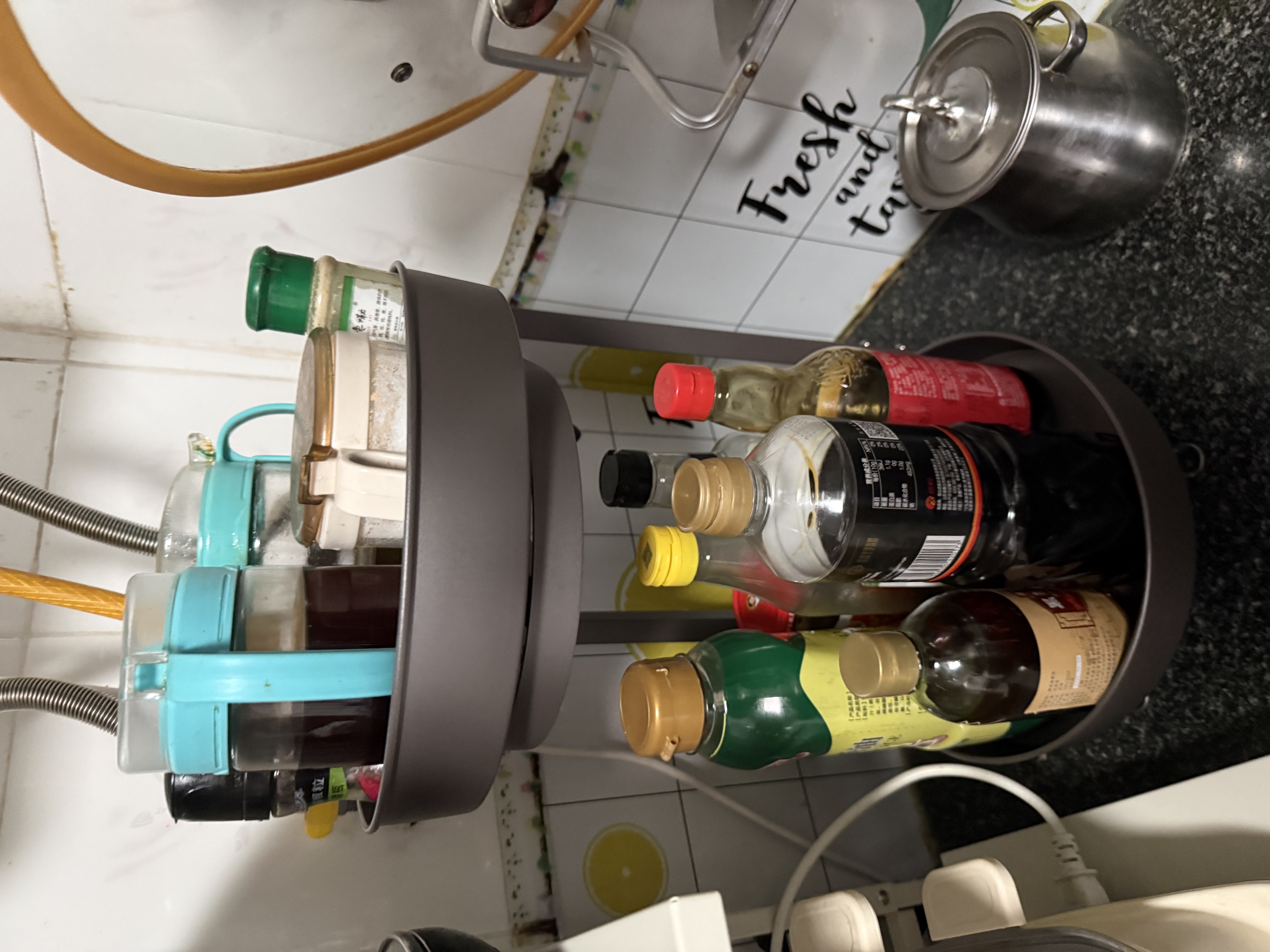 帅仕厨房调料置物架旋转调料架台面放佐料油盐酱醋收纳储物架用具大全 【360°旋转|底座加固】双层枪灰 实拍图