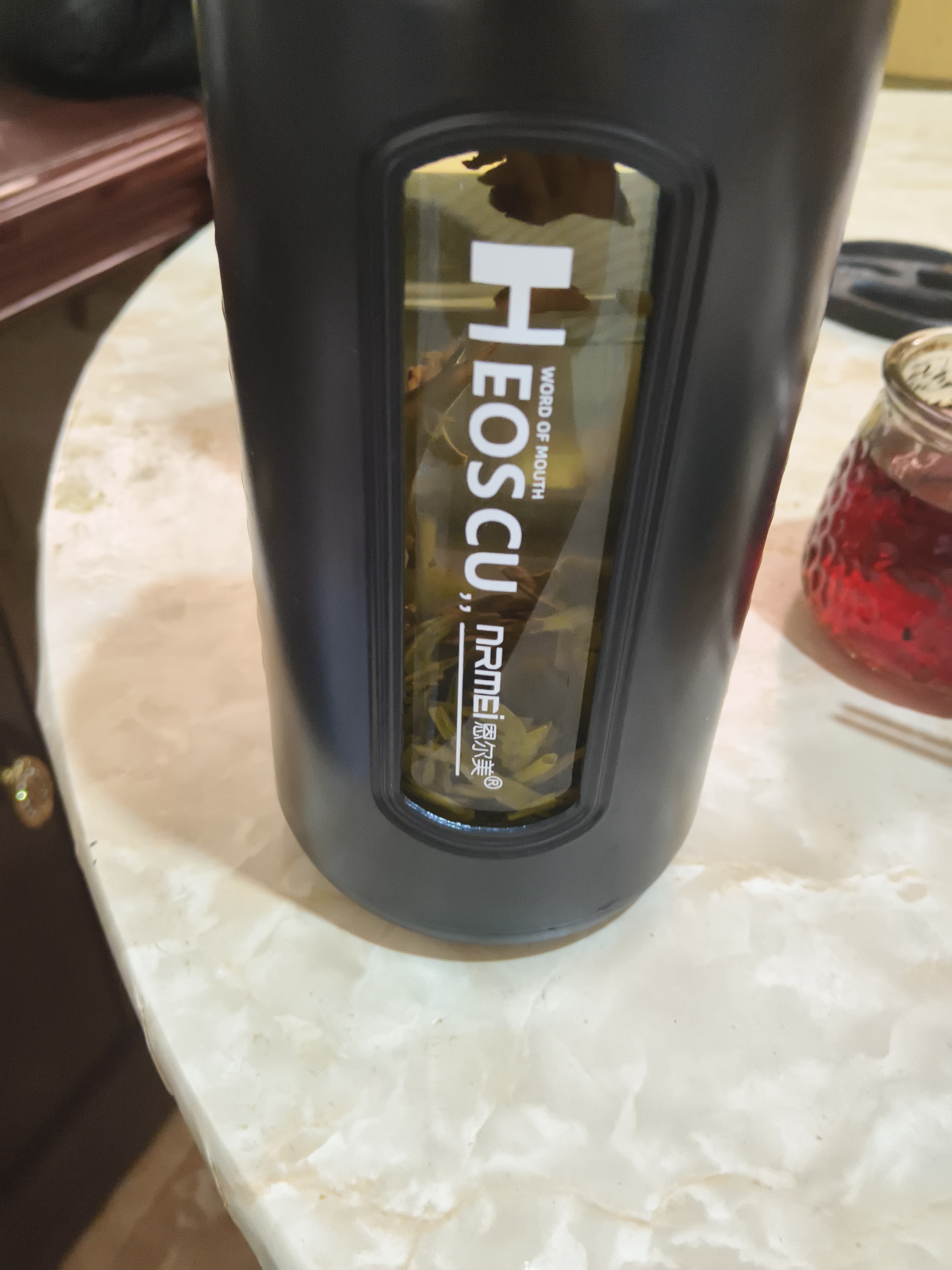 恩尔美（nRMEi）玻璃水杯大容量男士夏季茶水分离泡茶杯防摔耐高温高硼硅水杯子壶 黑色800ml【杯盖可喝水+茶隔】 实拍图