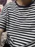 德玛纳【裸感体验】夏季撞色圆领条纹打底衫落肩宽松小个子气质女式t恤 实拍图