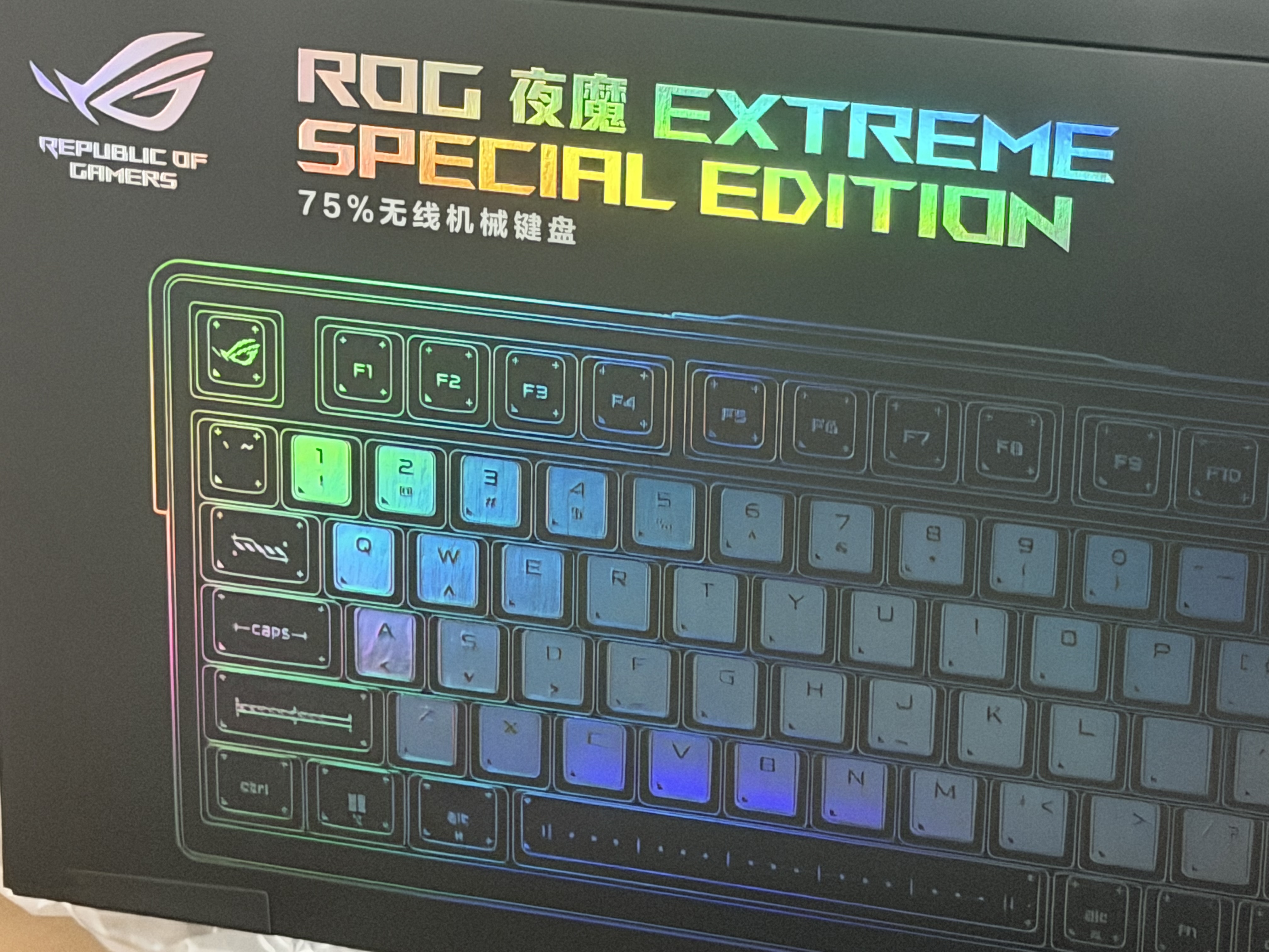 ROG夜魔Extreme 无线三模游戏键盘 75配列 热插拔客制化 可调Gasket结构 全彩OLED 8K回报率机械键盘 夜魔 Extreme SE雪武白轴 实拍图