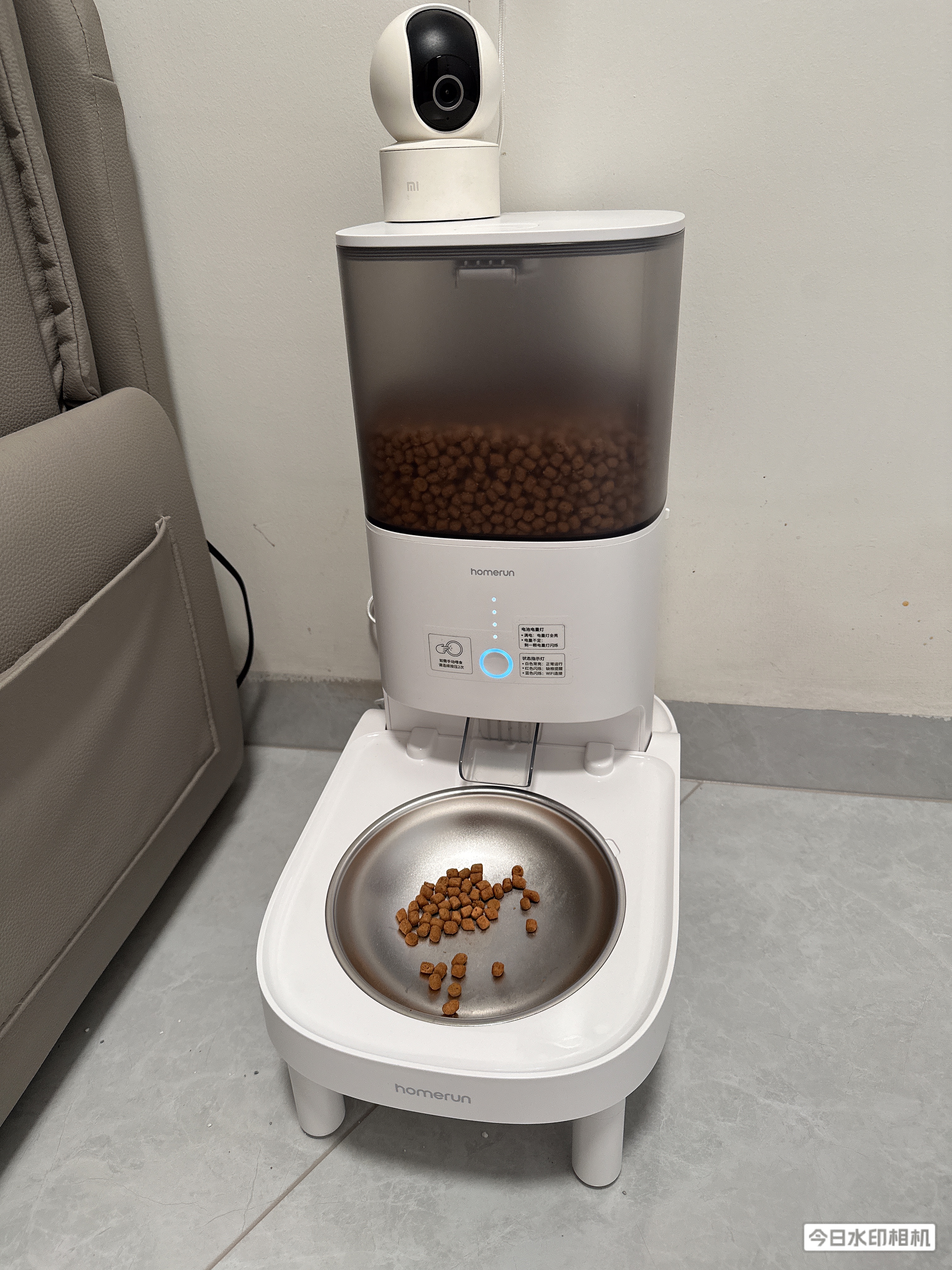 霍曼（Homerun）宠物智能自动喂食器猫粮定时猫咪自动投食机不锈钢单碗增高版PF20 实拍图