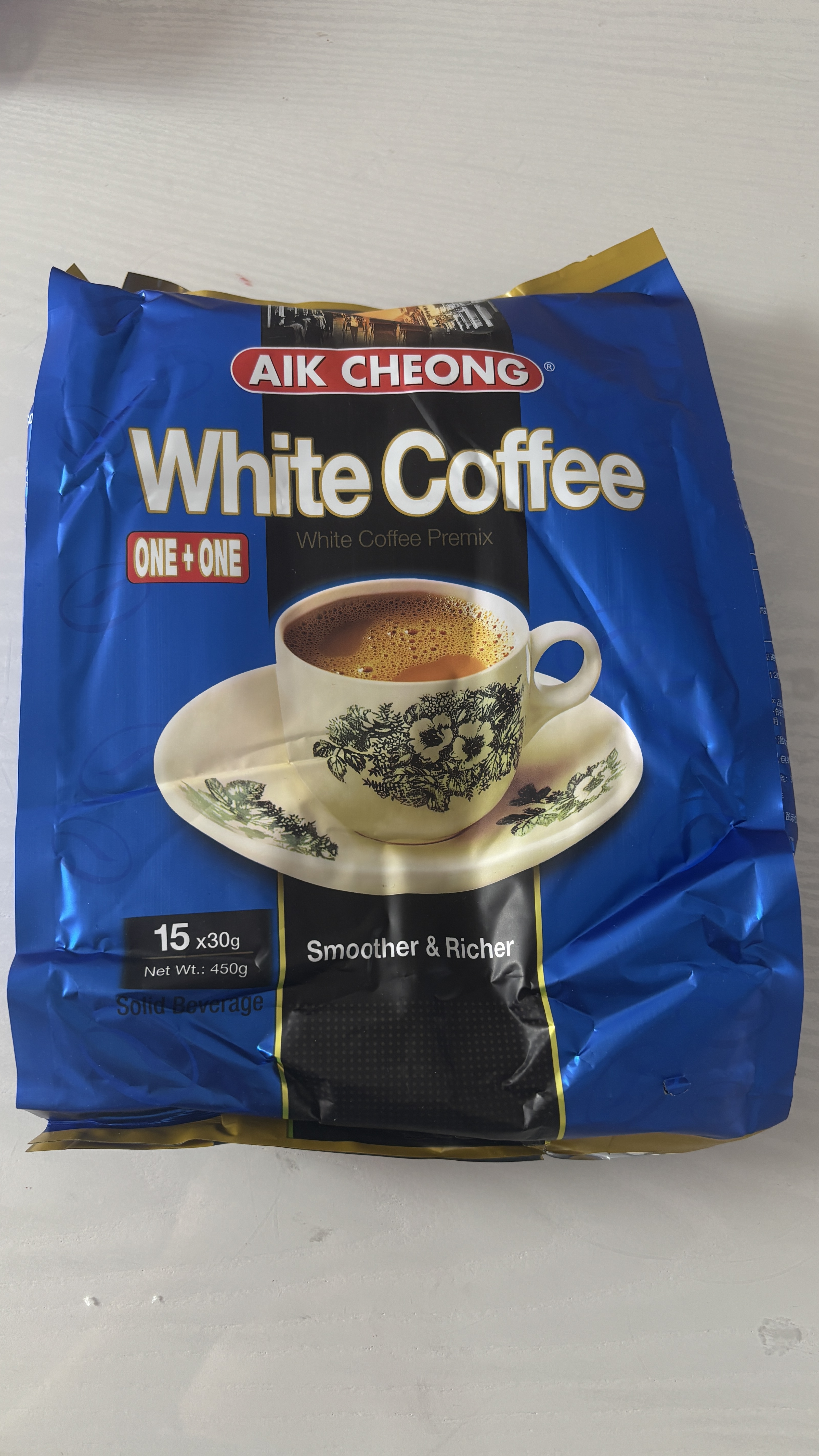 益昌老街（AIK CHEONG OLD TOWN） 白咖啡二合一(无加蔗糖)冲调饮品 马来西亚进口 15条450g*2袋 实拍图