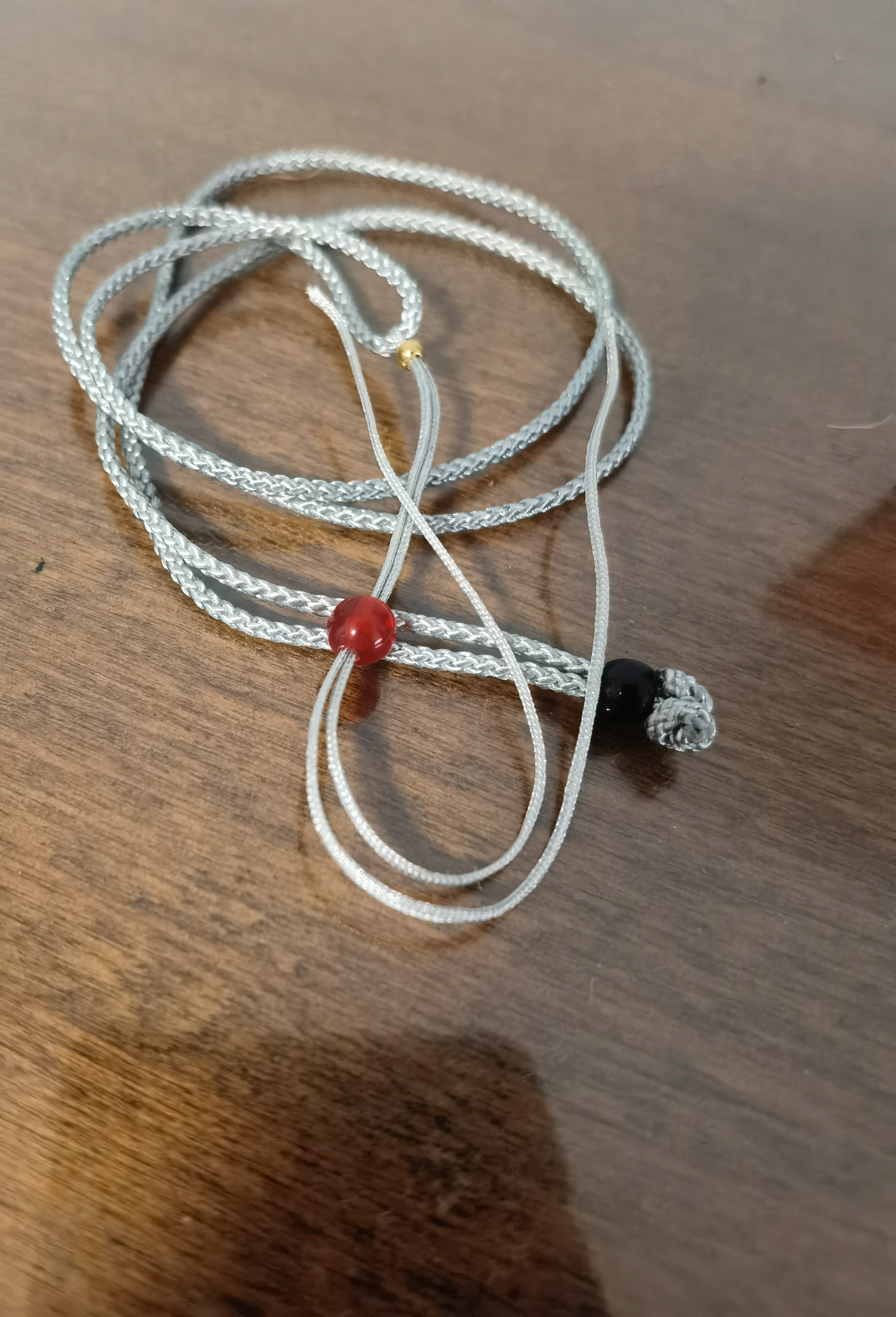 细绳吊坠挂绳玉绳手工编织翡翠项链绳挂脖吊坠绳调节饰品挂绳 银灰色+顶珠 实拍图