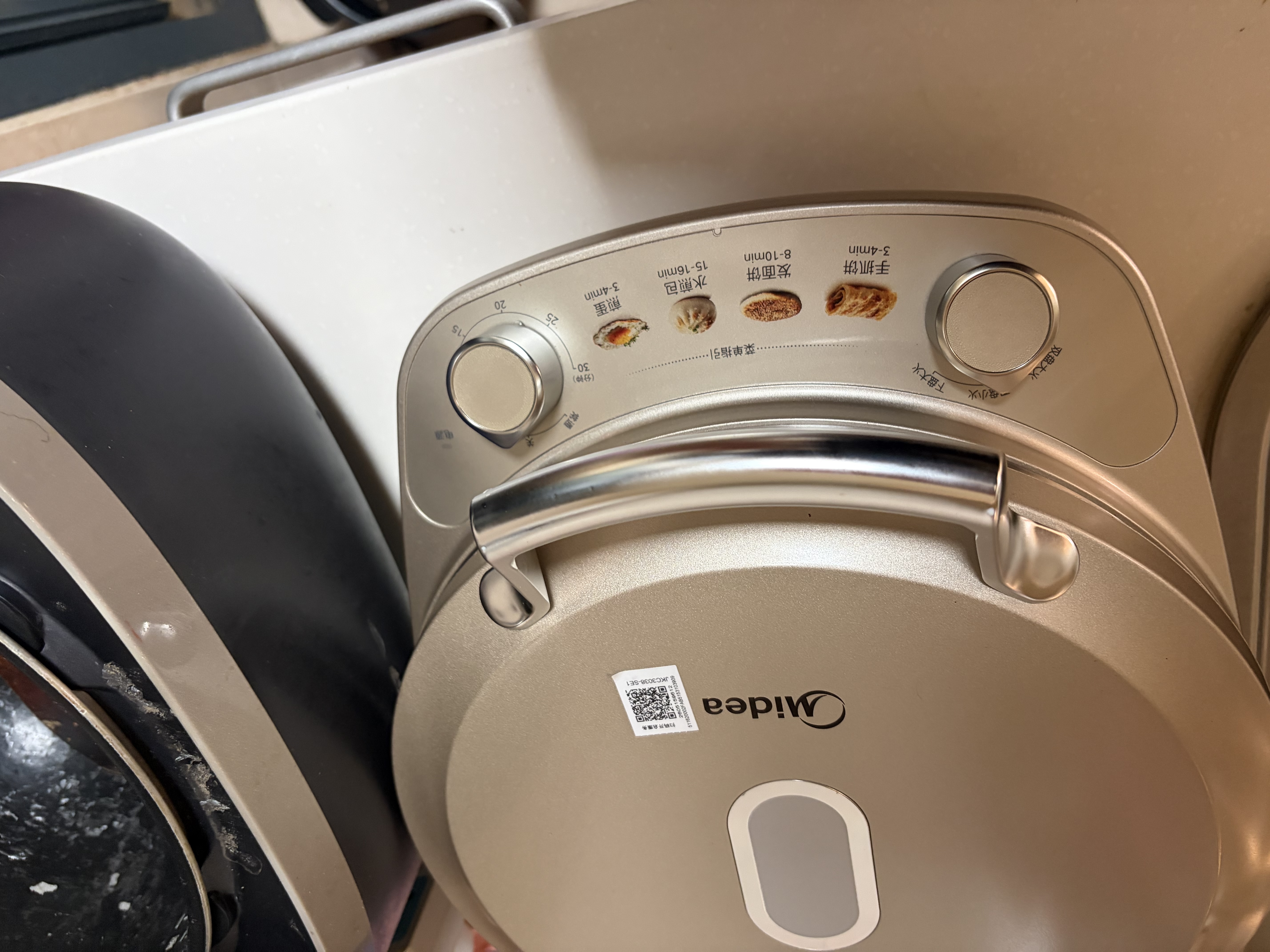 美的（Midea）小钢炮电饼铛不锈钢0涂层【定时调火】2026新款家用40mm加大加深双面加热烙饼煎饼锅电煎锅自营SE1 实拍图