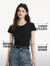 森马（Semir）短袖t恤女短款修身圆领内搭26夏凉感收腰V领上衣辣妹109326100003 实拍图