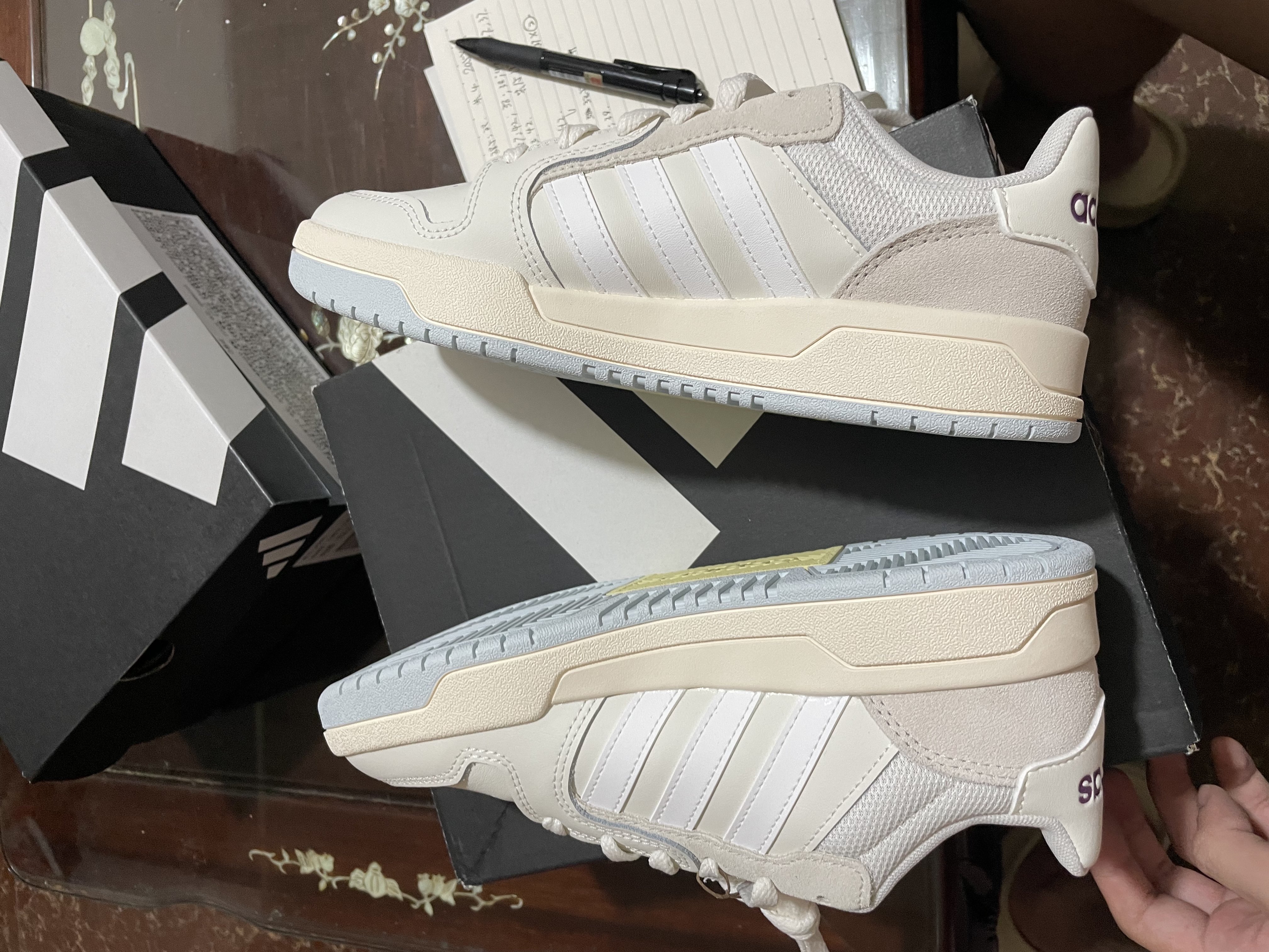 adidas ENTRAP美式校园风运动少年感复古篮球风板鞋男女阿迪达斯 米白色/灰色   38 实拍图