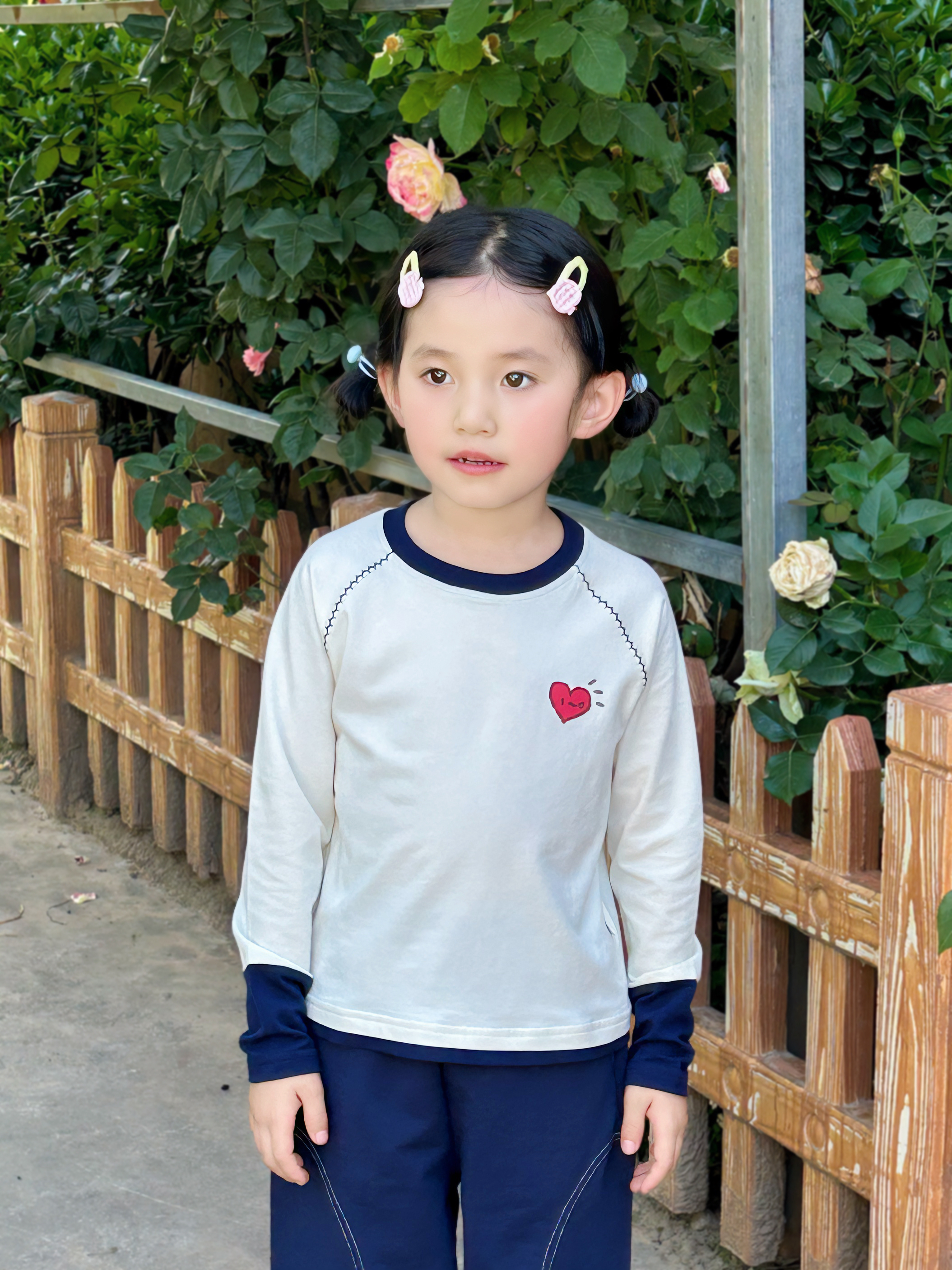 MQDMINI童装女童长袖t恤儿童5A抗菌上衣小学生甜美百搭打底 爱心狗 实拍图