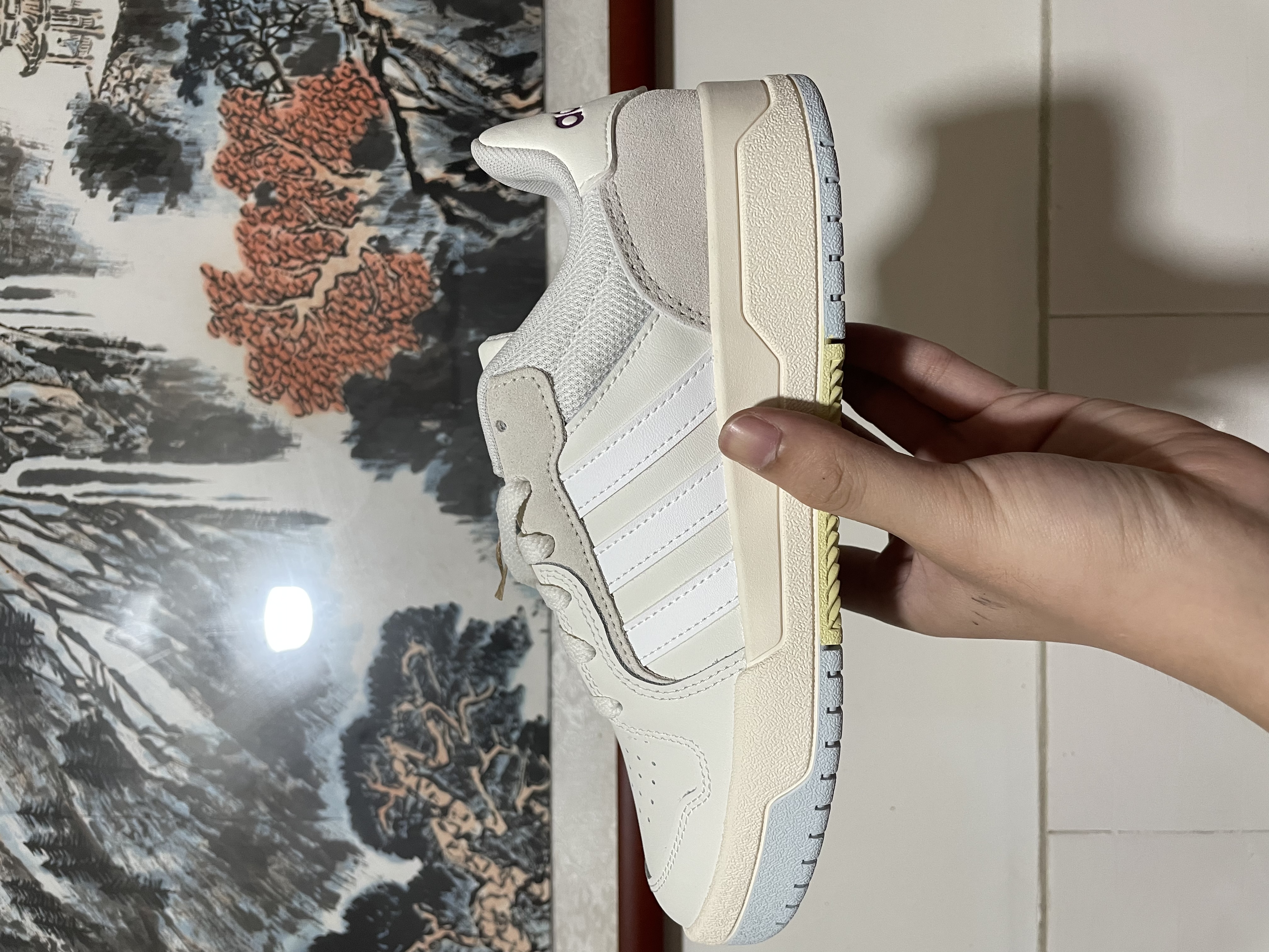 adidas ENTRAP美式校园风运动少年感复古篮球风板鞋男女阿迪达斯 米白色/灰色   38 实拍图