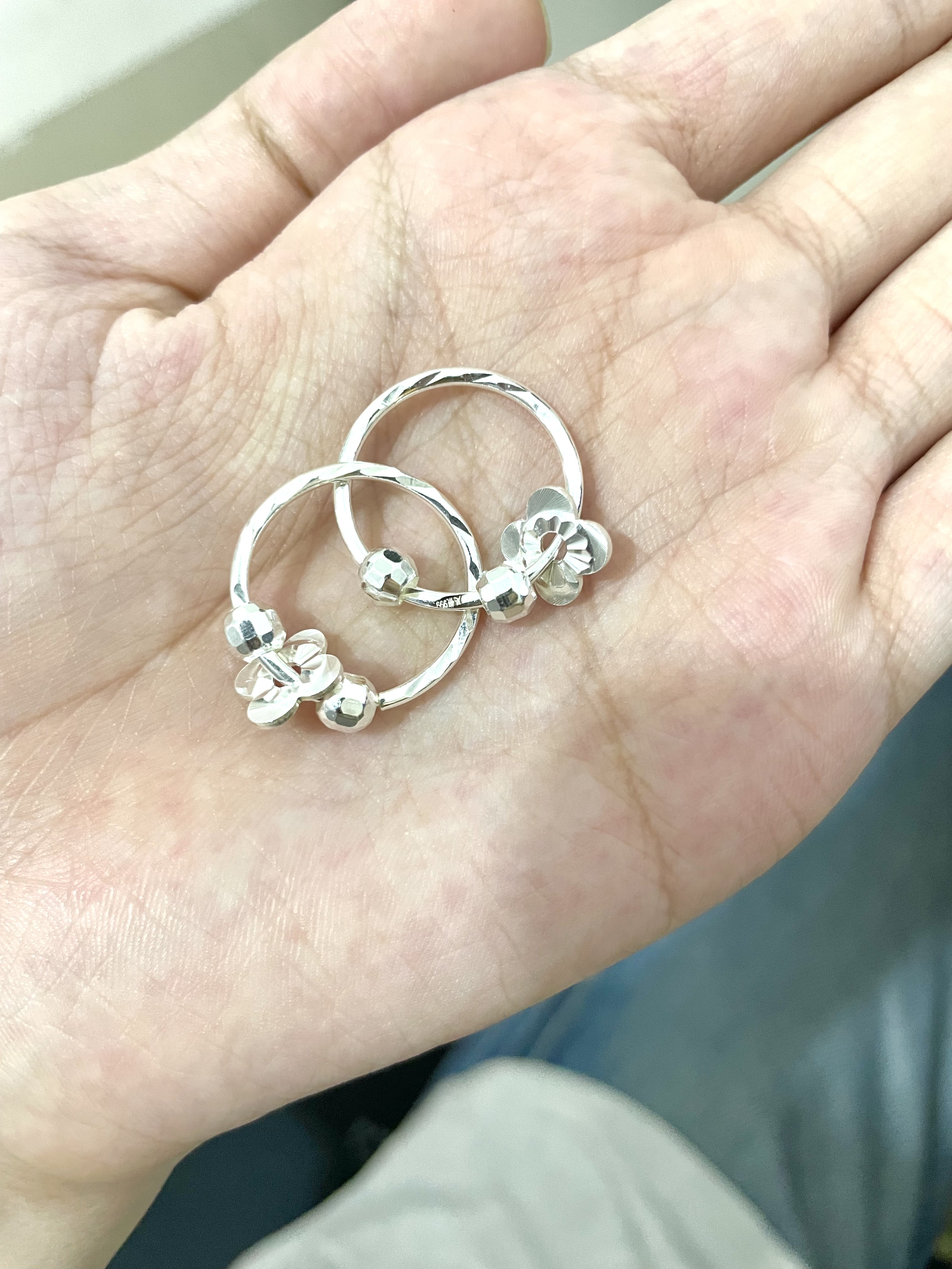 DRSJ9999正品银饰纯银耳环耳圈耳坠999足银中老人耳饰女士老人送妈妈 浪漫太阳花 实拍图