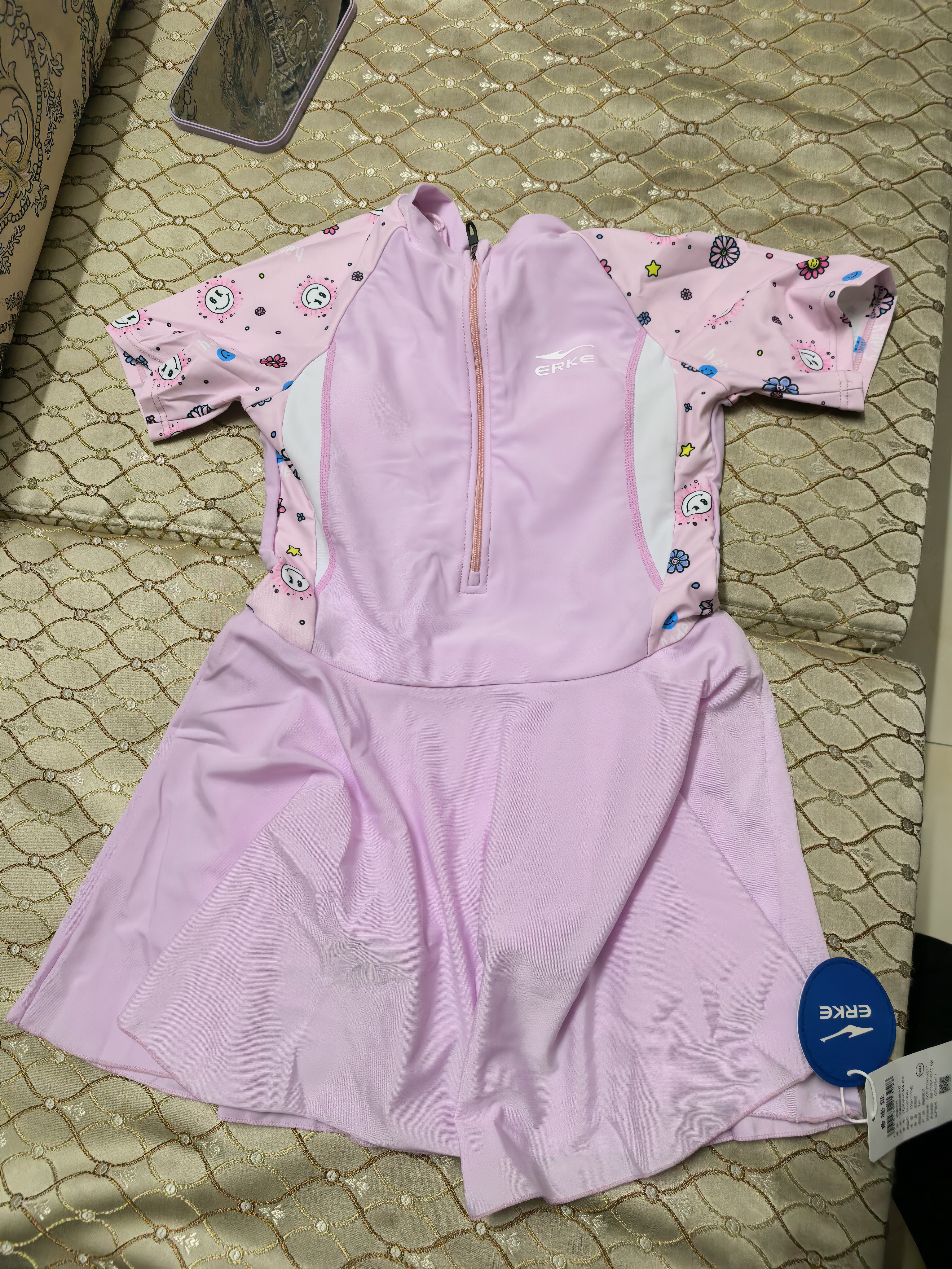鸿星尔克（ERKE）泳衣女童短袖印花裙式连体泳衣海边度假沙滩连体裙儿童泳衣 实拍图