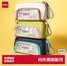 得力（deli）横式翻折防脏污学生笔袋 时尚痛层高颜值简约大容量文具收纳袋 便携手提文具盒 绿色毕业礼物 实拍图