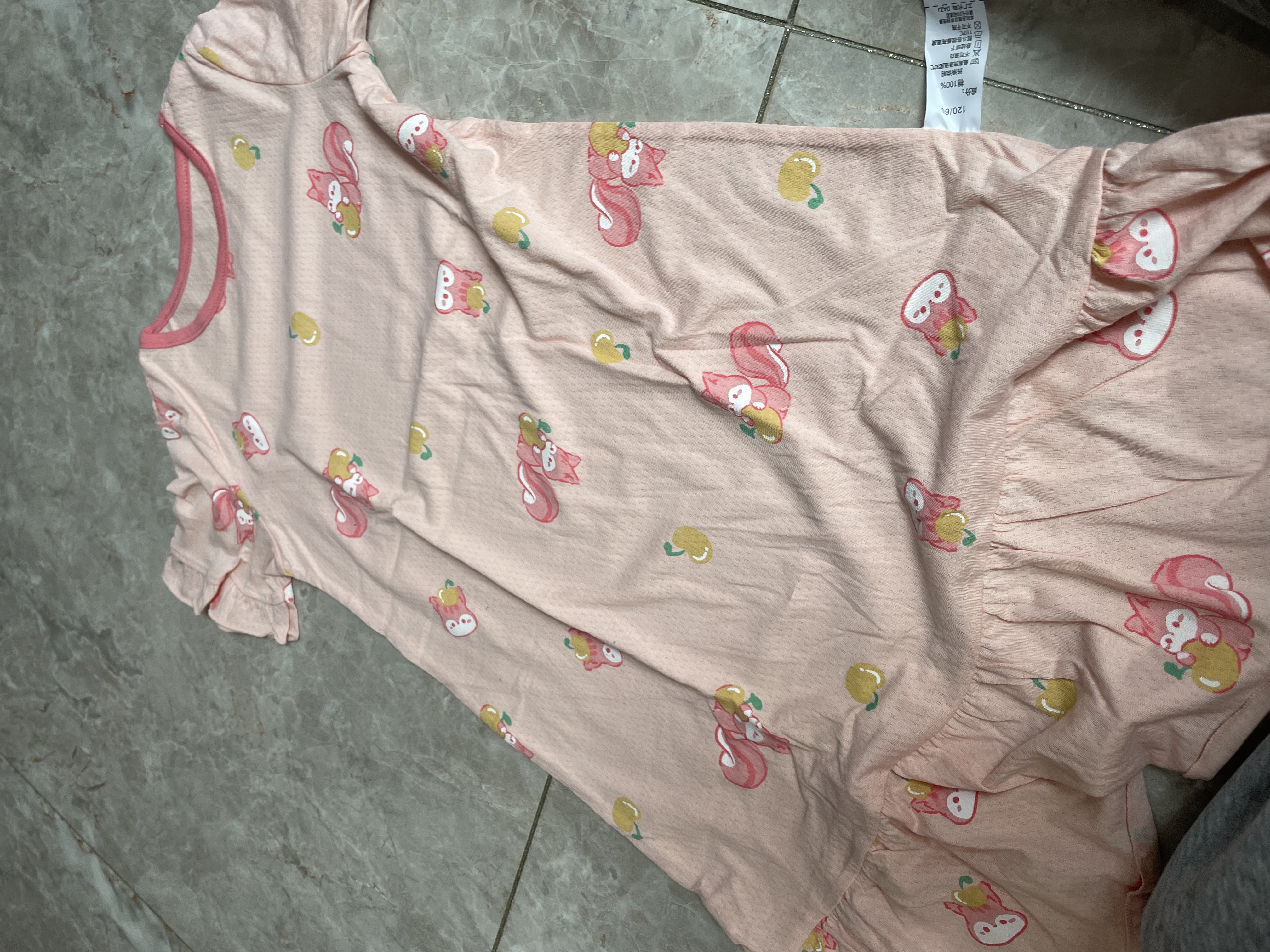 笛莎（DEESHA）女童睡裙夏季薄款纯棉网眼透气小女孩睡衣中大童裙子 粉底松鼠120 实拍图